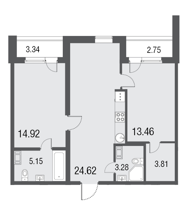 2-комнатная квартира  №160 в Русские сезоны: 65.2 м², этаж 3 - купить в Санкт-Петербурге