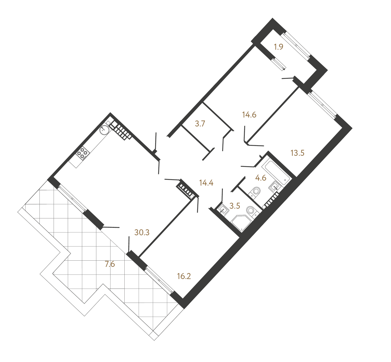 3-комнатная квартира  №204 в Миръ: 100.8 м², этаж 8 - купить в Санкт-Петербурге