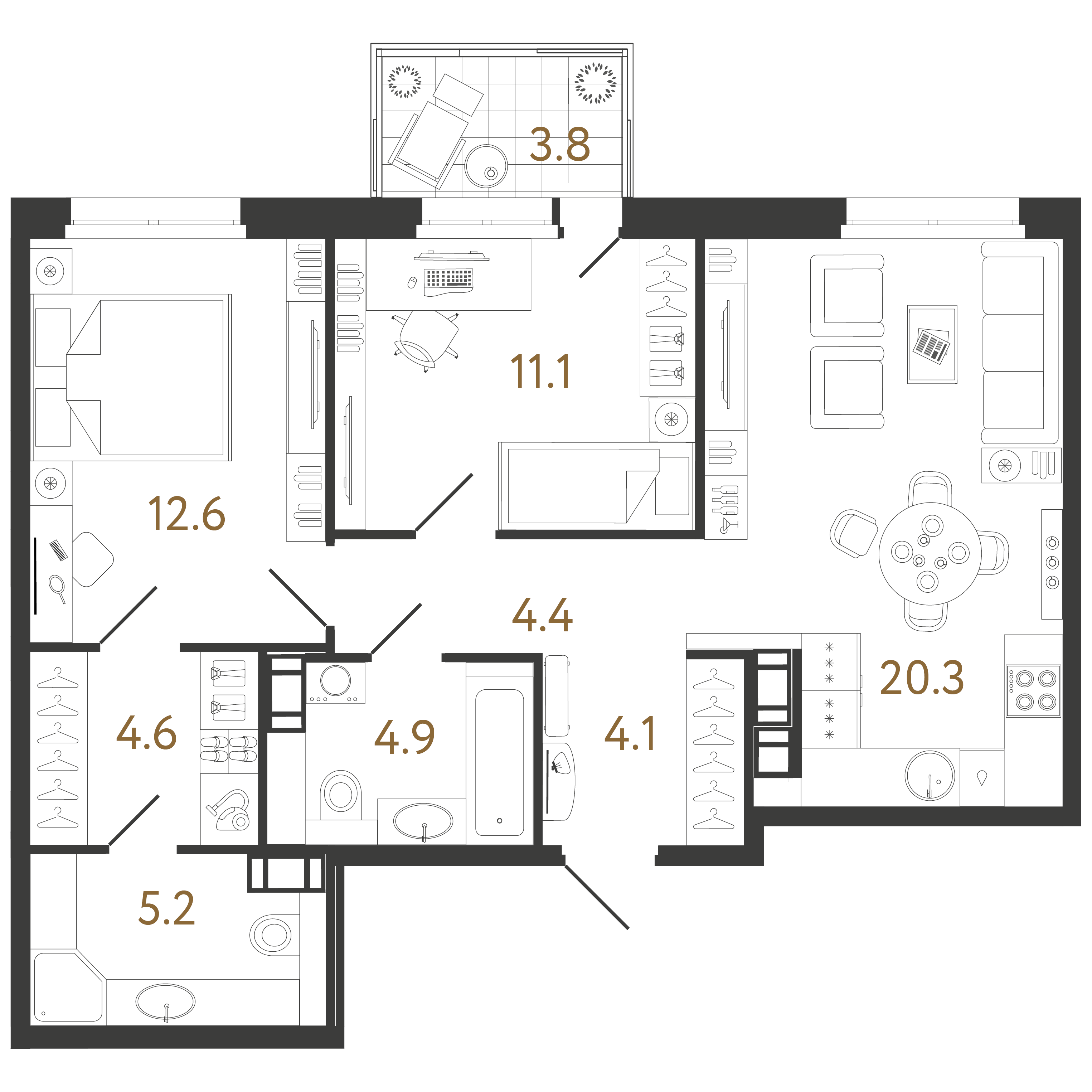 2-комнатная квартира  №294 в Куинджи: 67.2 м², этаж 8 - купить в Санкт-Петербурге