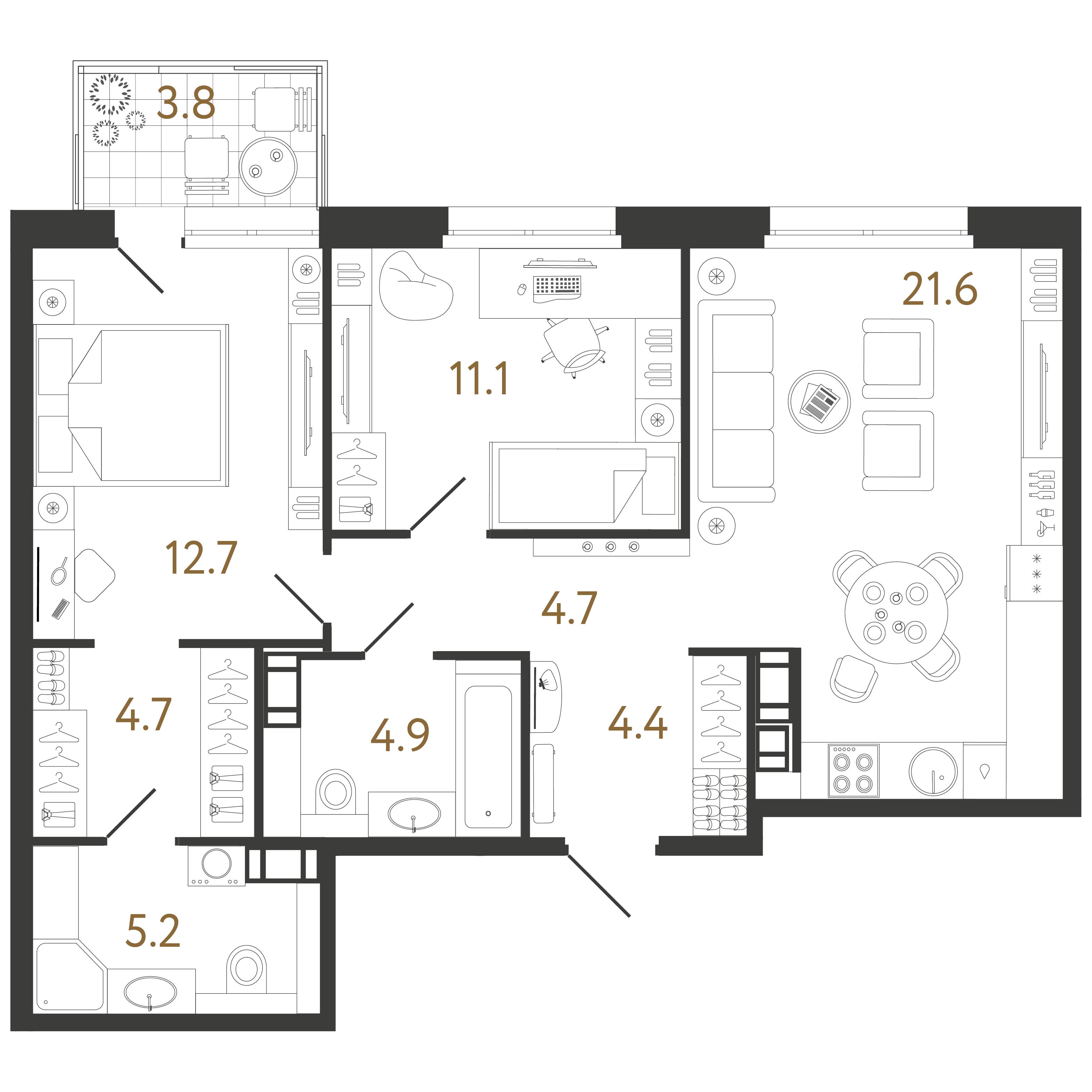 2-комнатная квартира  №393 в Куинджи: 69.3 м², этаж 7 - купить в Санкт-Петербурге