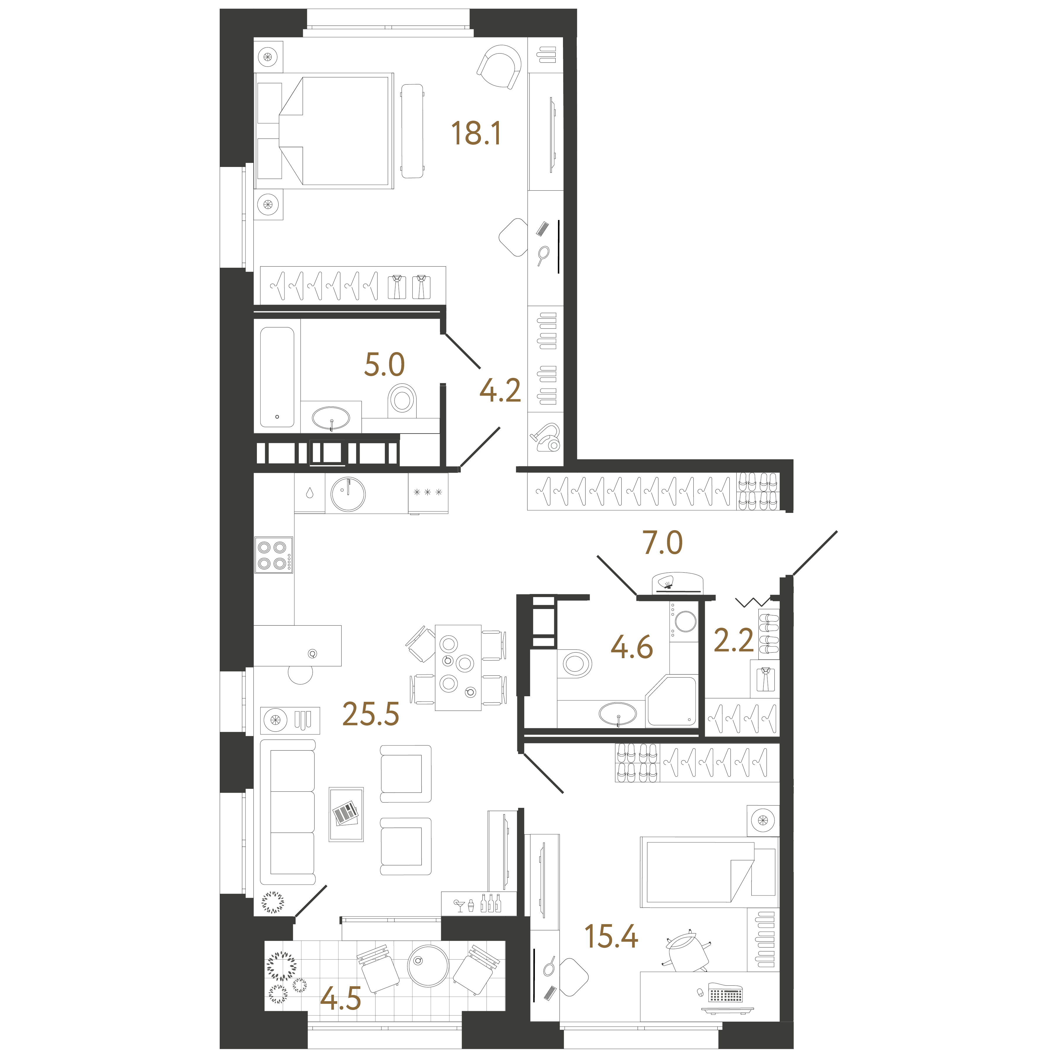 2-комнатная квартира  №546 в Куинджи: 82 м², этаж 11 - купить в Санкт-Петербурге