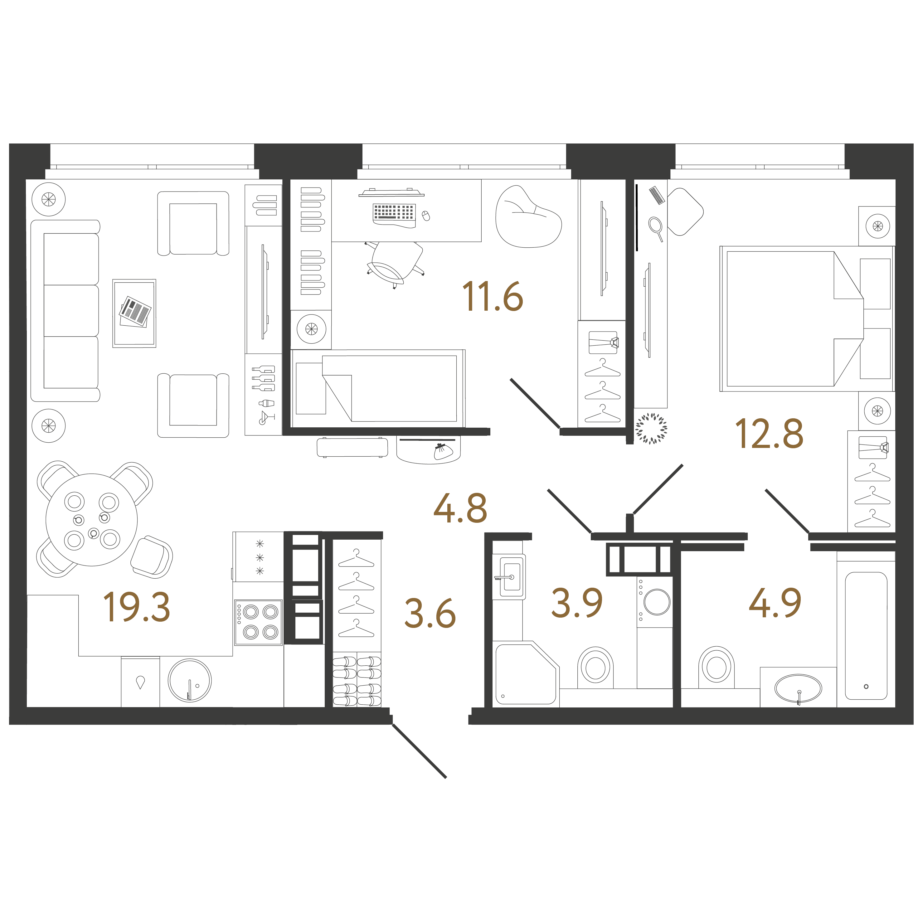 2-комнатная квартира  №517 в Куинджи: 60.9 м², этаж 8 - купить в Санкт-Петербурге