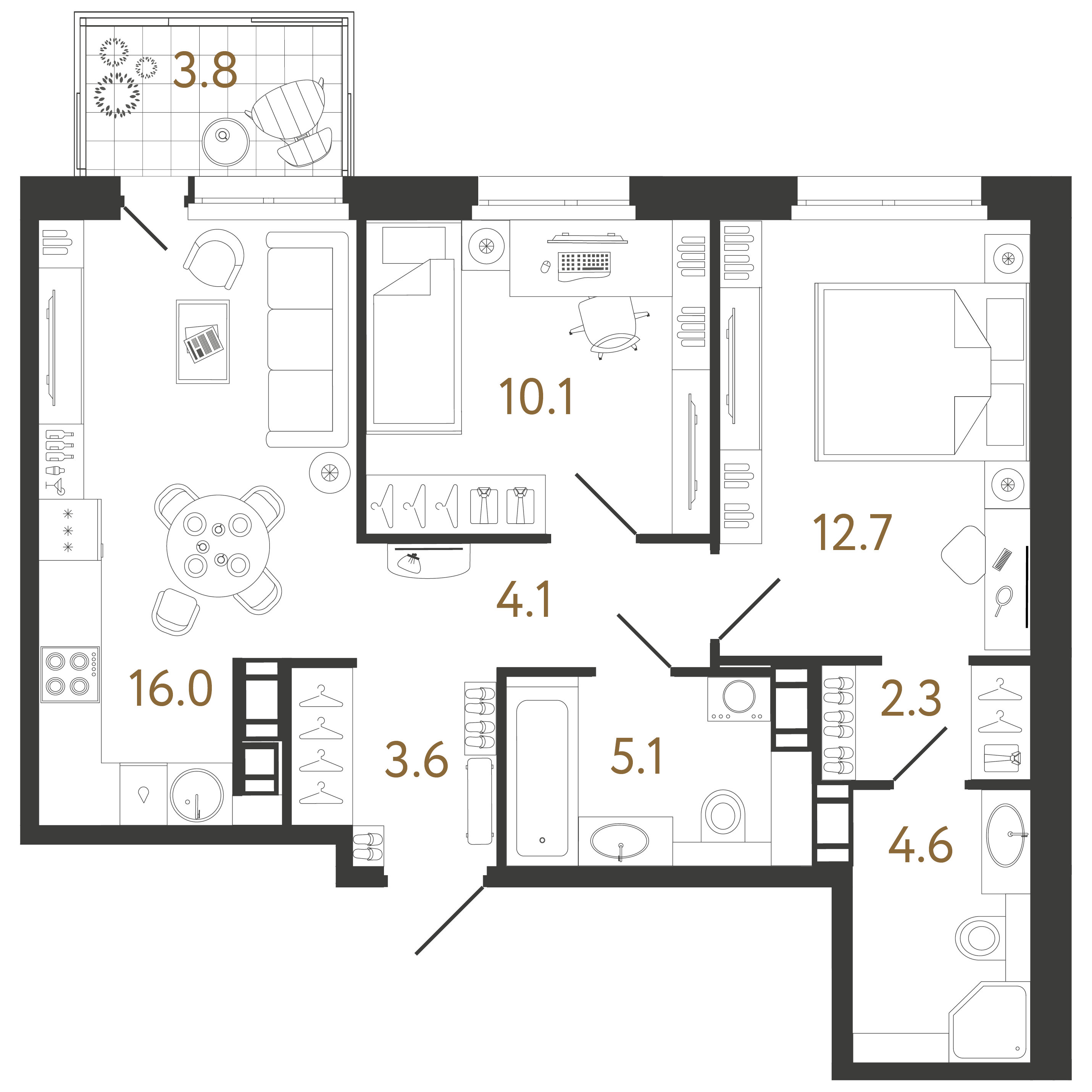 2-комнатная квартира  №280 в Куинджи: 58.5 м², этаж 7 - купить в Санкт-Петербурге