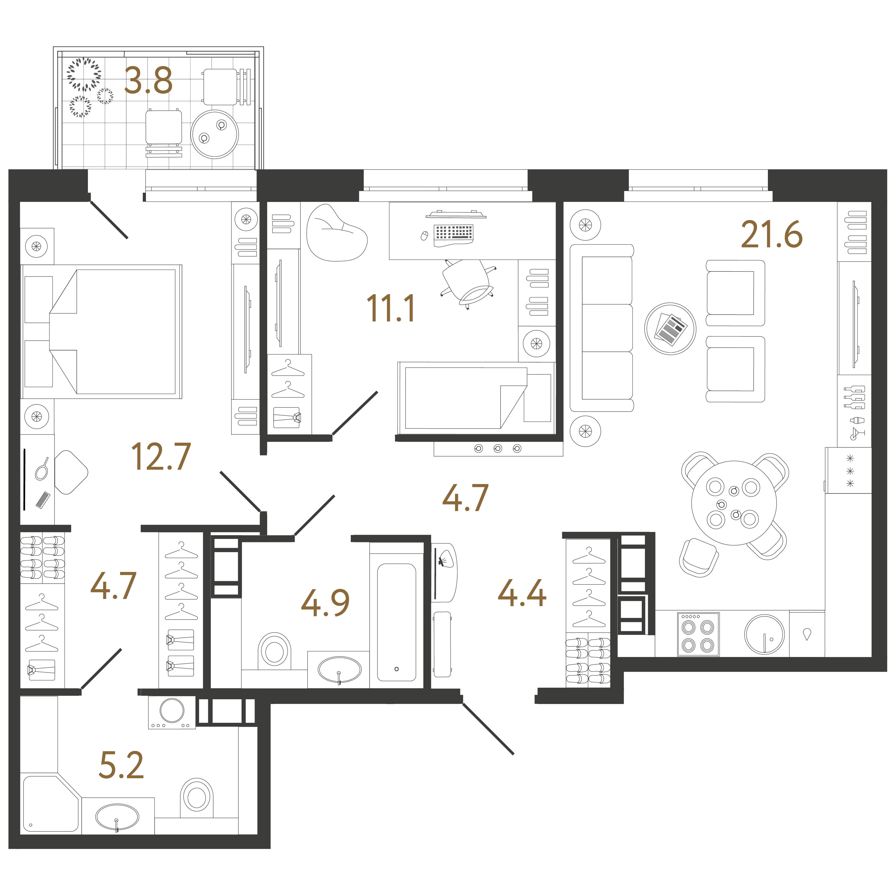 2-комнатная квартира  №453 в Куинджи: 69.3 м², этаж 13 - купить в Санкт-Петербурге