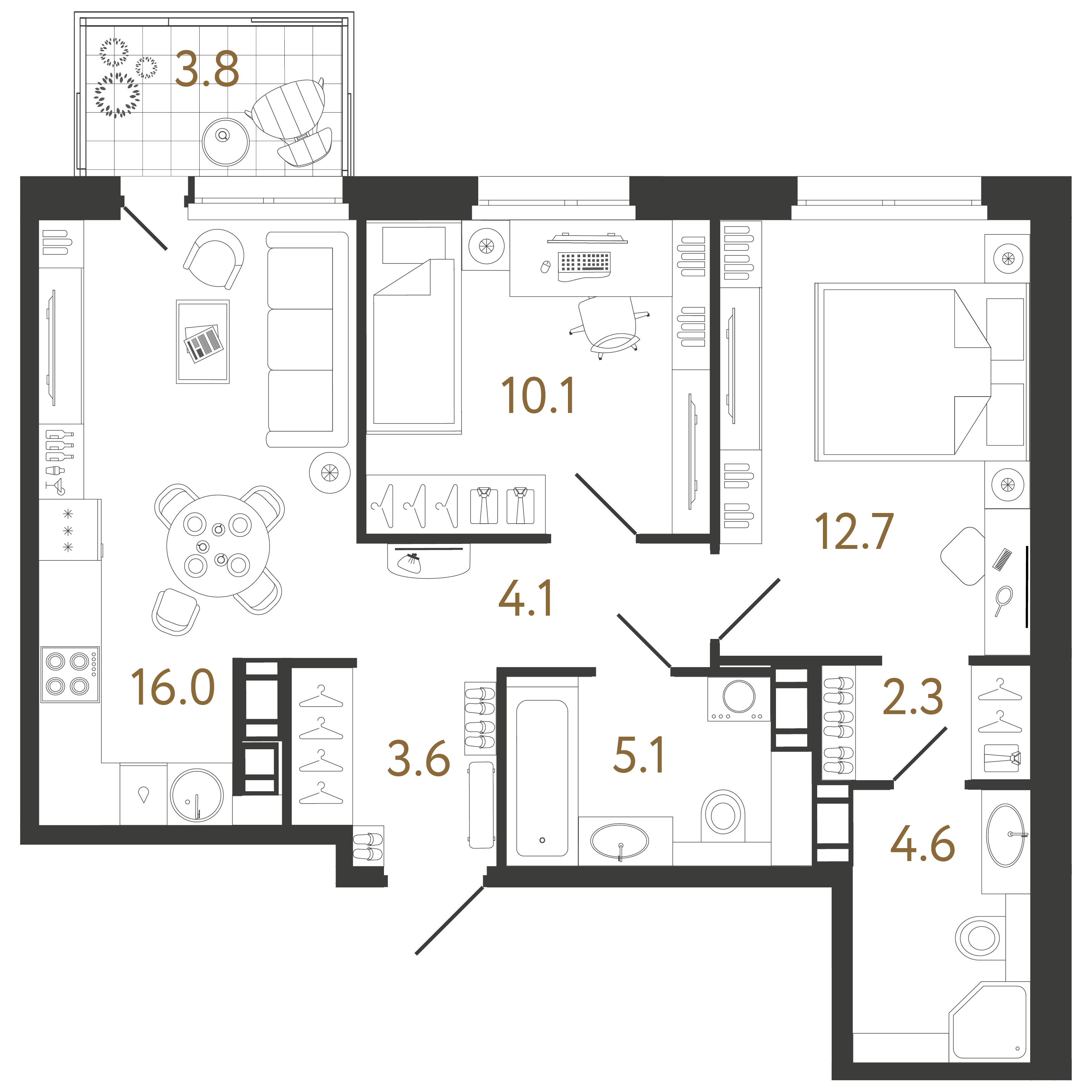 2-комнатная квартира  №288 в Куинджи: 58.5 м², этаж 8 - купить в Санкт-Петербурге