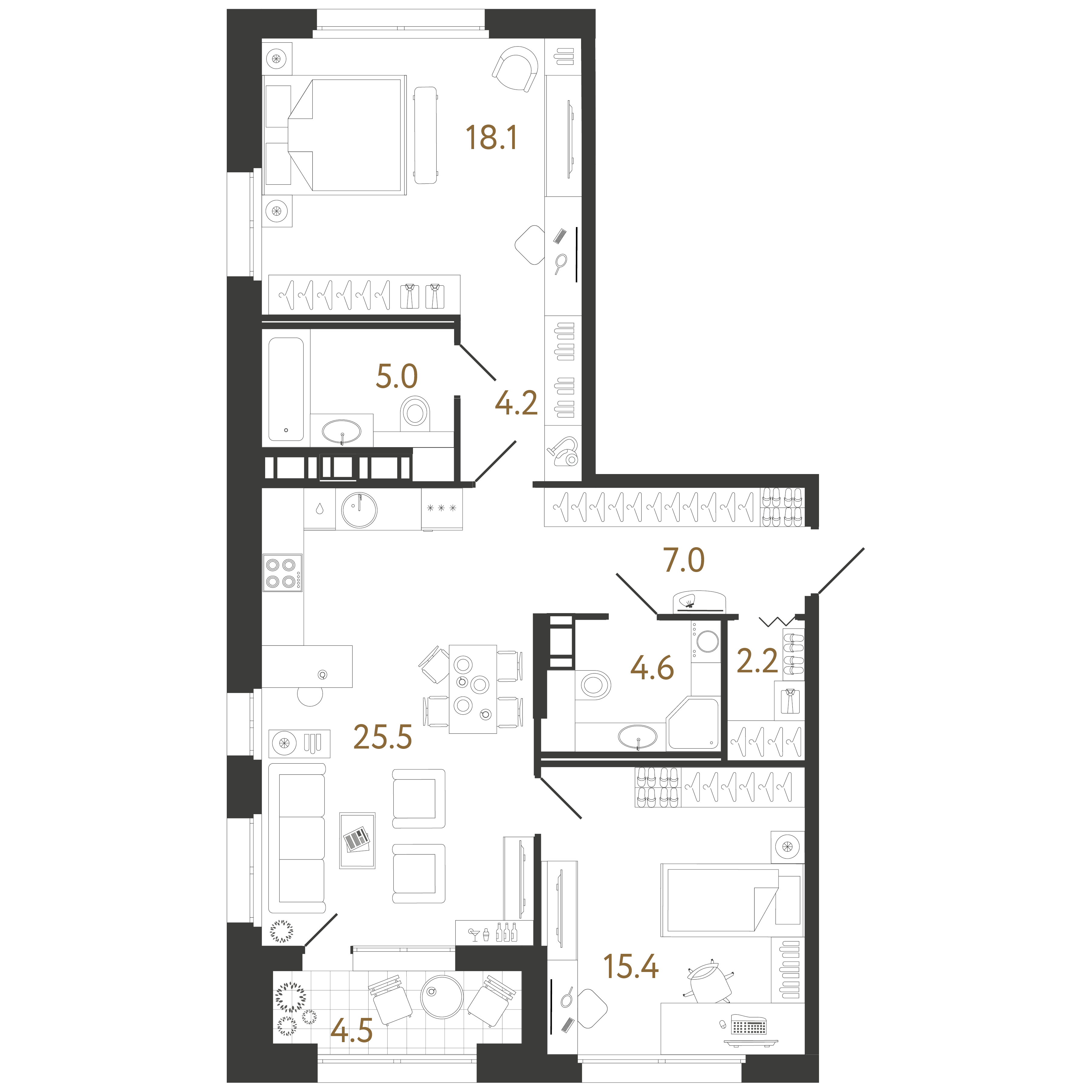 2-комнатная квартира  №566 в Куинджи: 82 м², этаж 13 - купить в Санкт-Петербурге