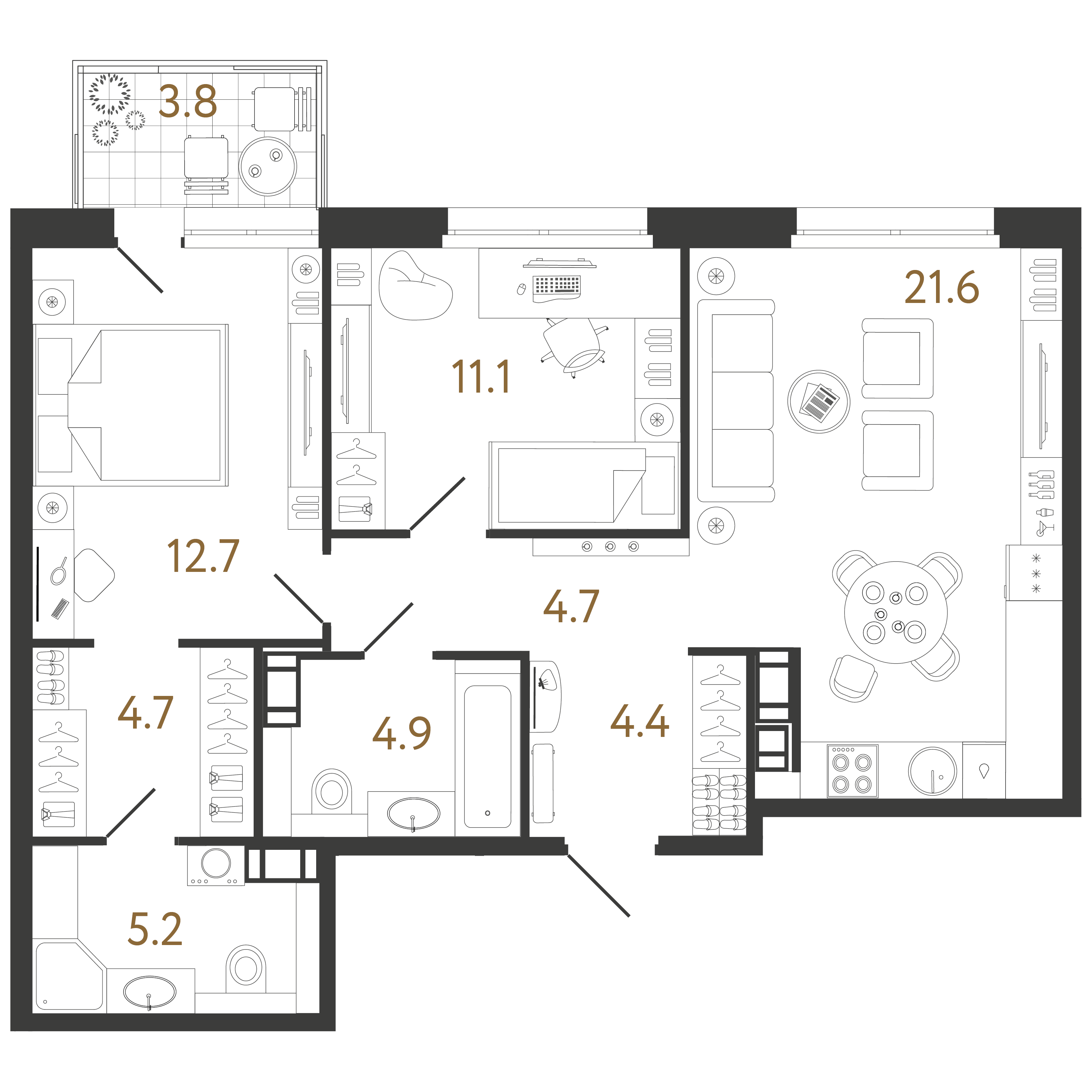 2-комнатная квартира  №383 в Куинджи: 69.3 м², этаж 6 - купить в Санкт-Петербурге