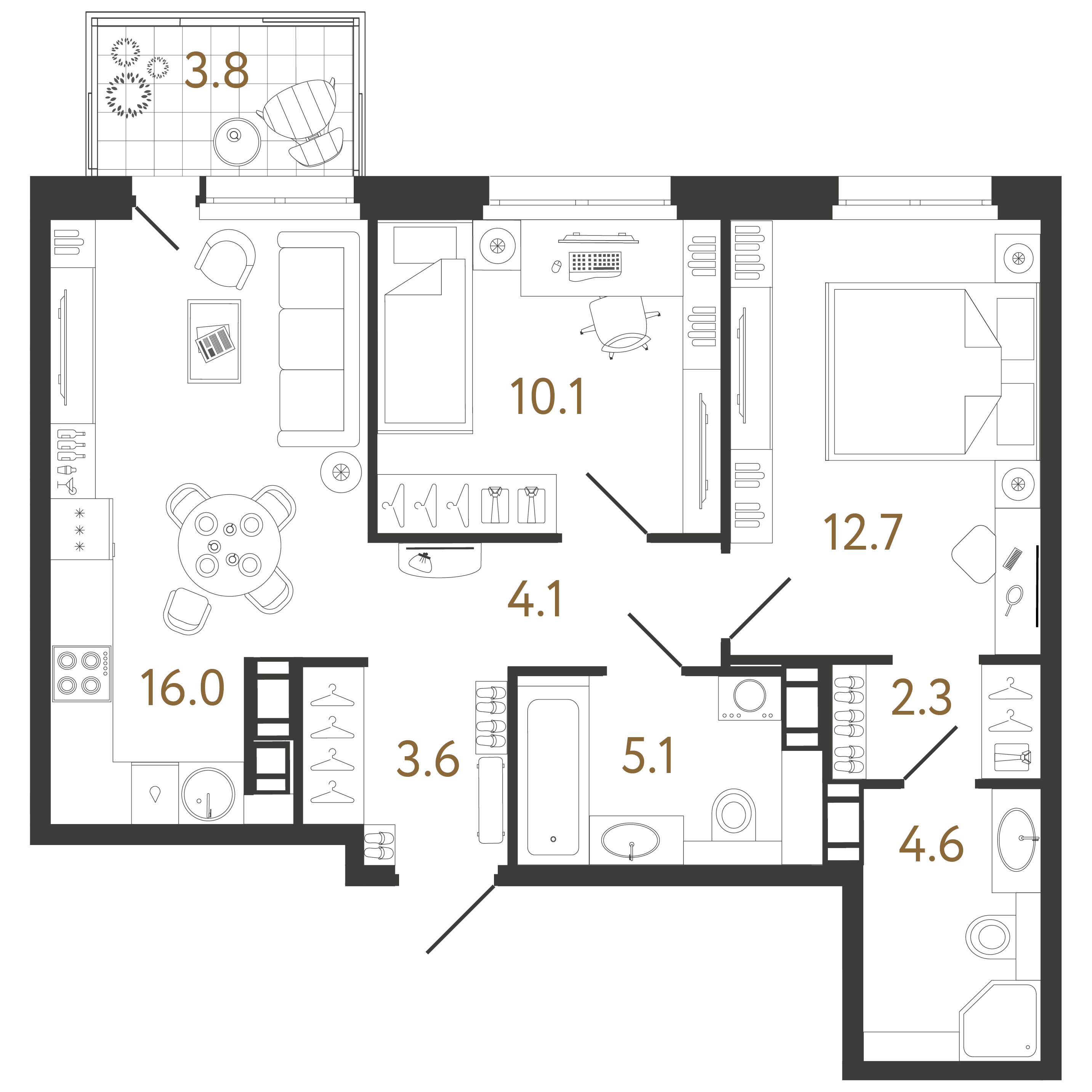 2-комнатная квартира  №304 в Созидатели: 58.5 м², этаж 10 - купить в Санкт-Петербурге