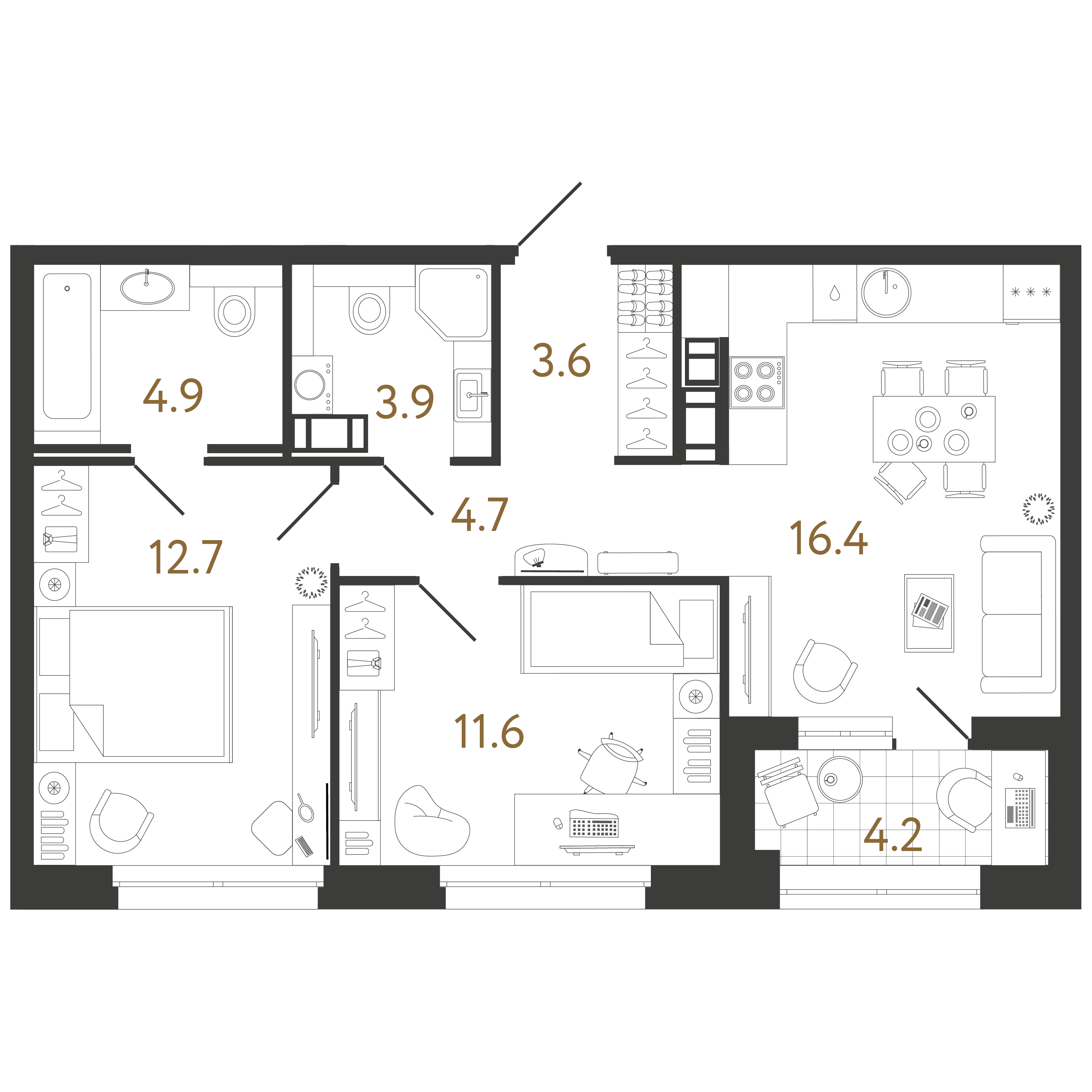 2-комнатная квартира  №392 в Куинджи: 57.8 м², этаж 7 - купить в Санкт-Петербурге