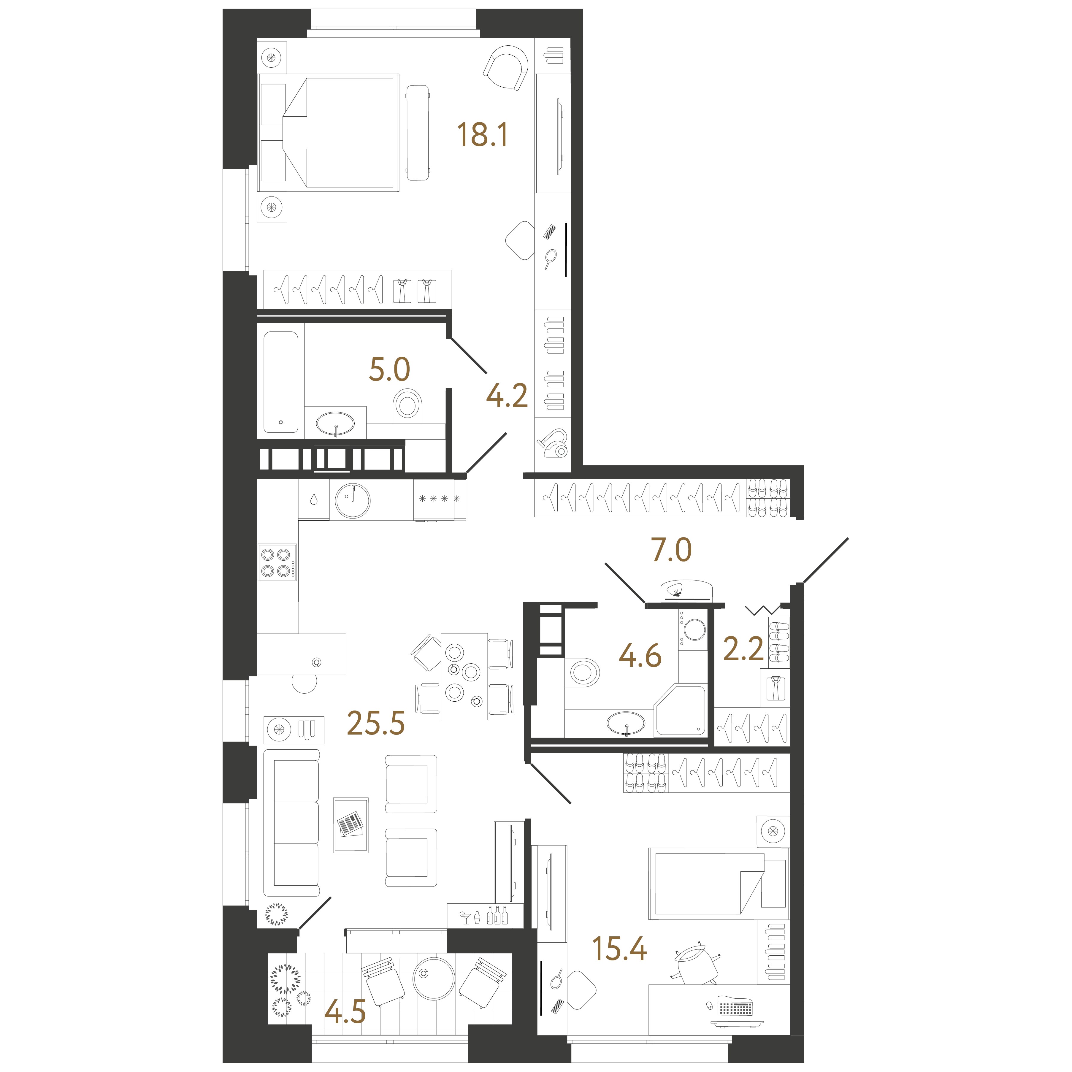2-комнатная квартира  №576 в Куинджи: 82 м², этаж 14 - купить в Санкт-Петербурге