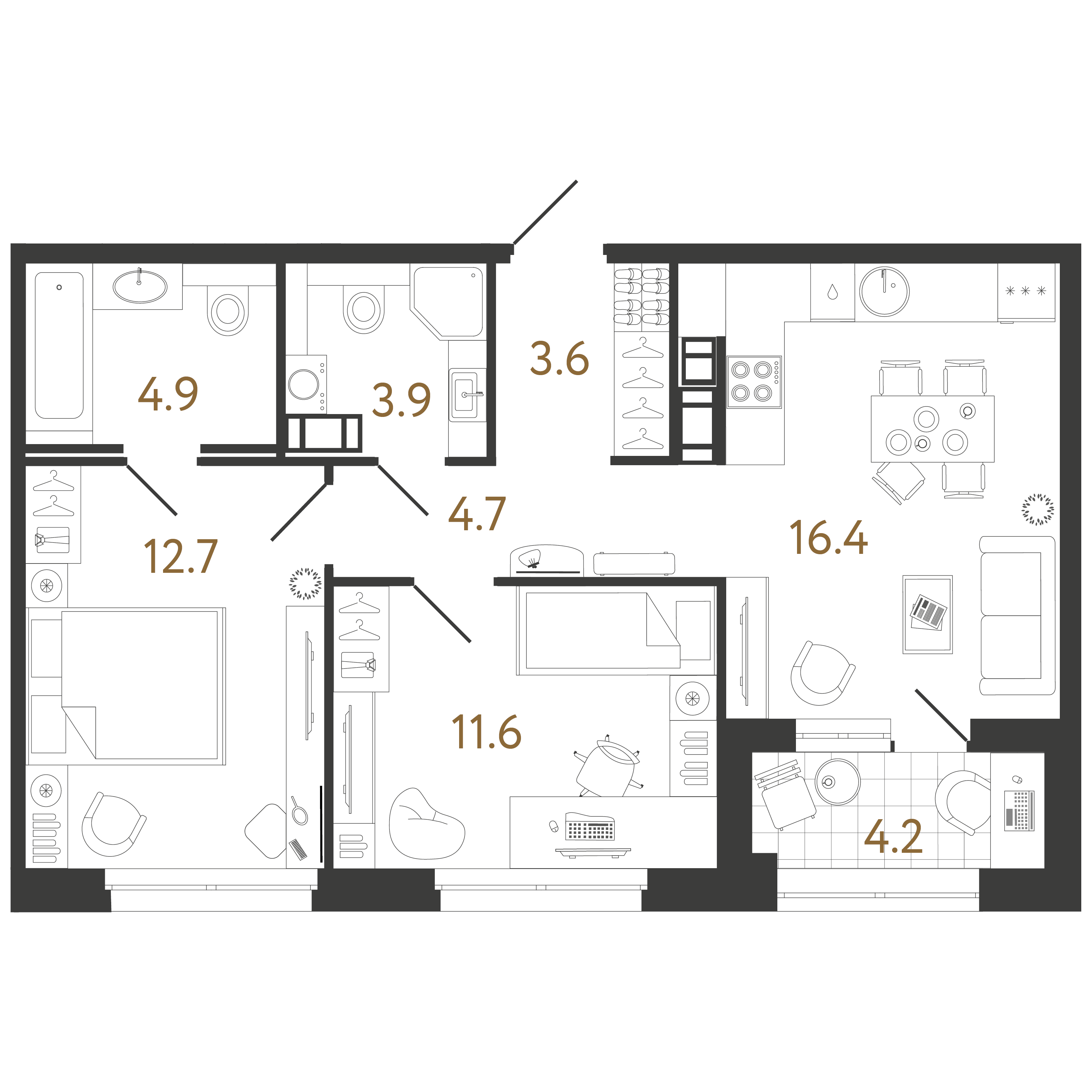 2-комнатная квартира  №432 в Куинджи: 57.8 м², этаж 11 - купить в Санкт-Петербурге