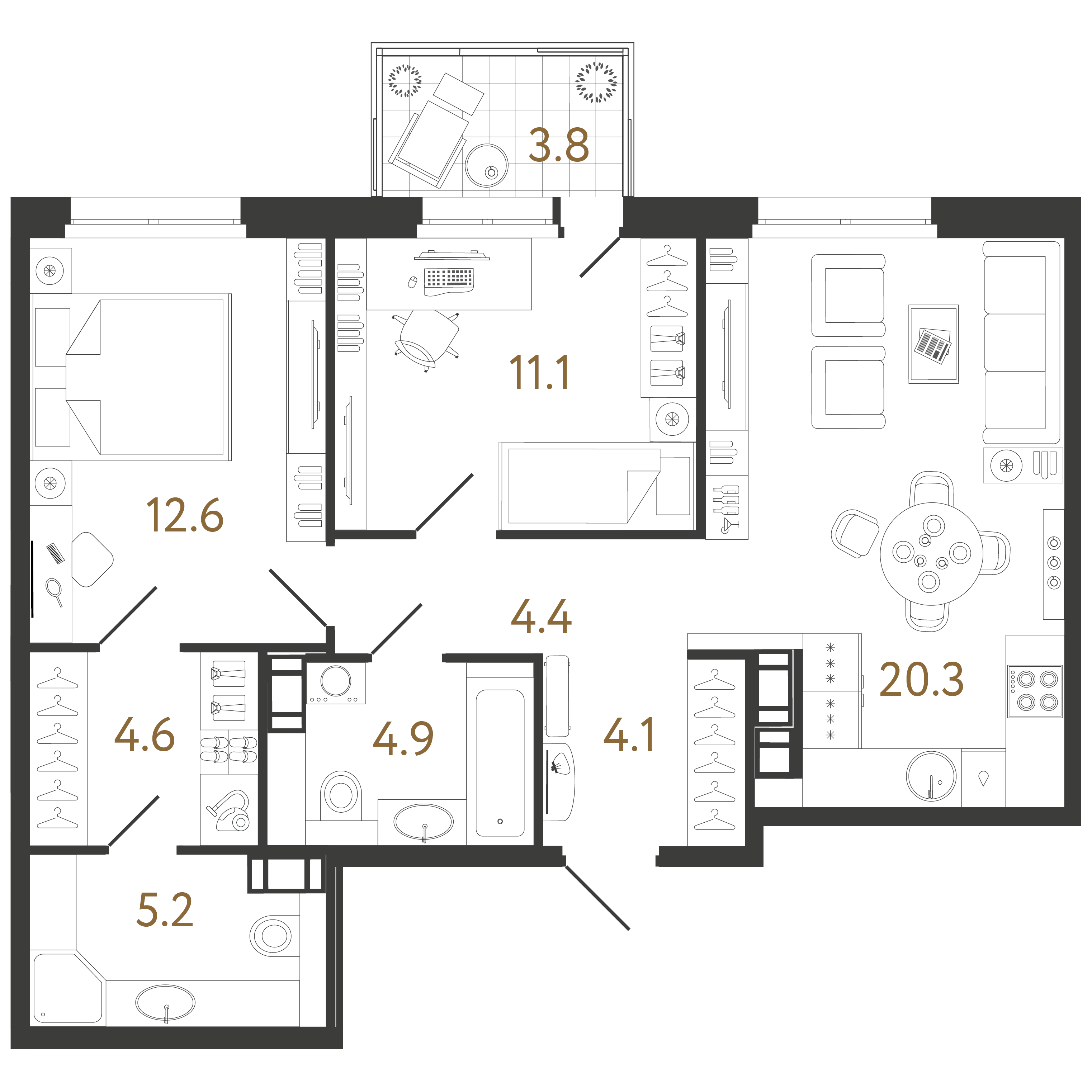 2-комнатная квартира  №302 в Куинджи: 67.2 м², этаж 9 - купить в Санкт-Петербурге