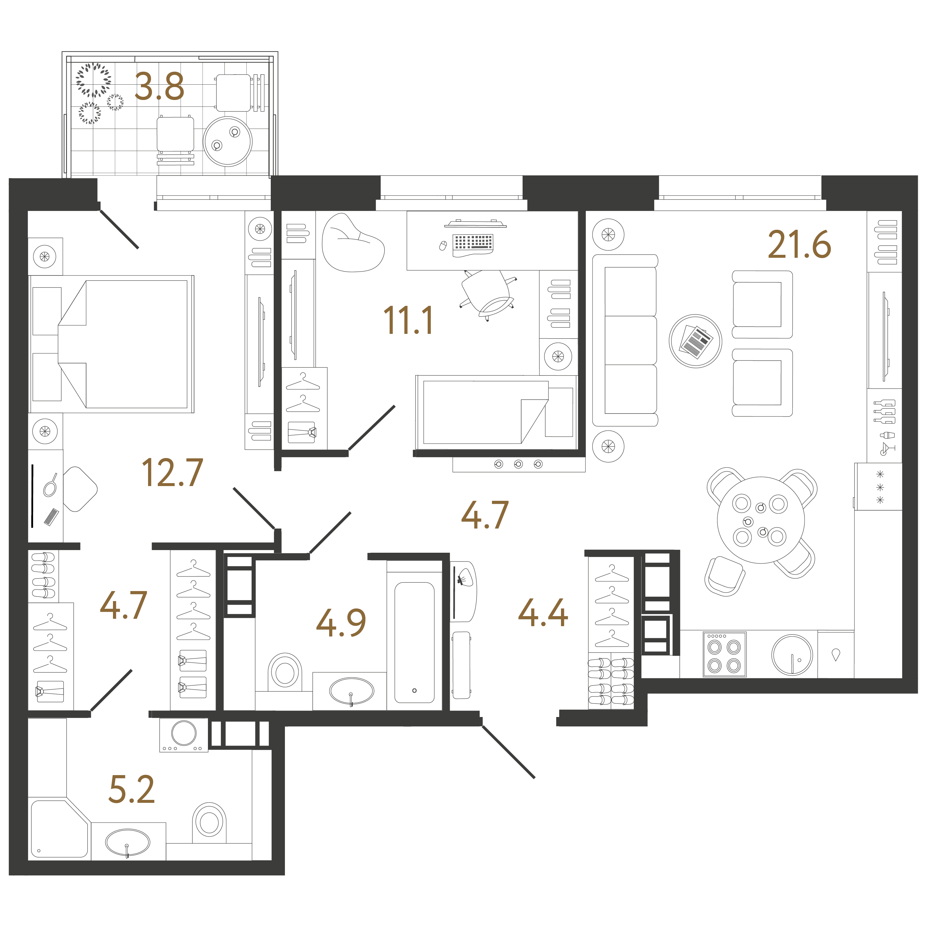 2-комнатная квартира  №403 в Куинджи: 69.3 м², этаж 8 - купить в Санкт-Петербурге