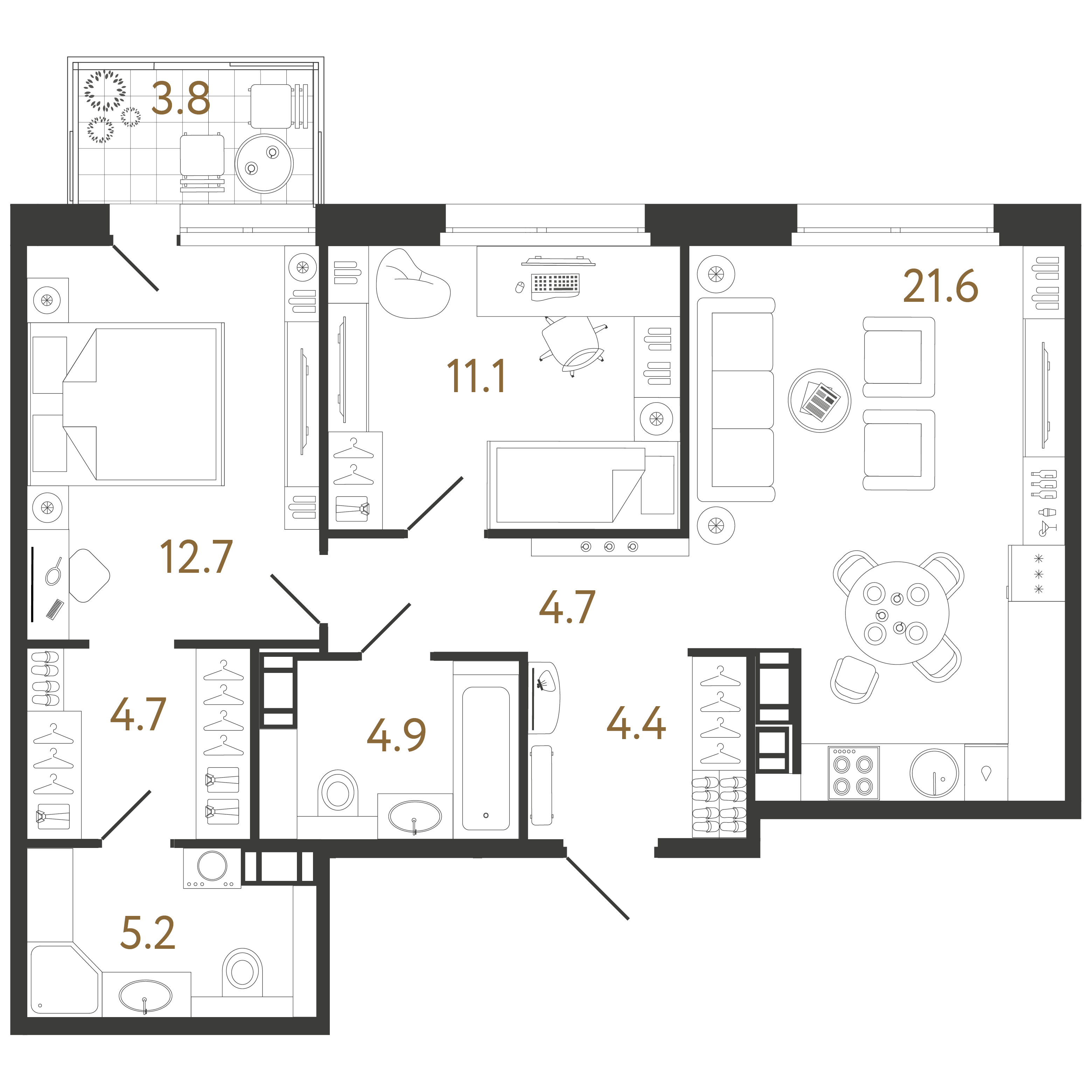 2-комнатная квартира  №423 в Куинджи: 69.3 м², этаж 10 - купить в Санкт-Петербурге