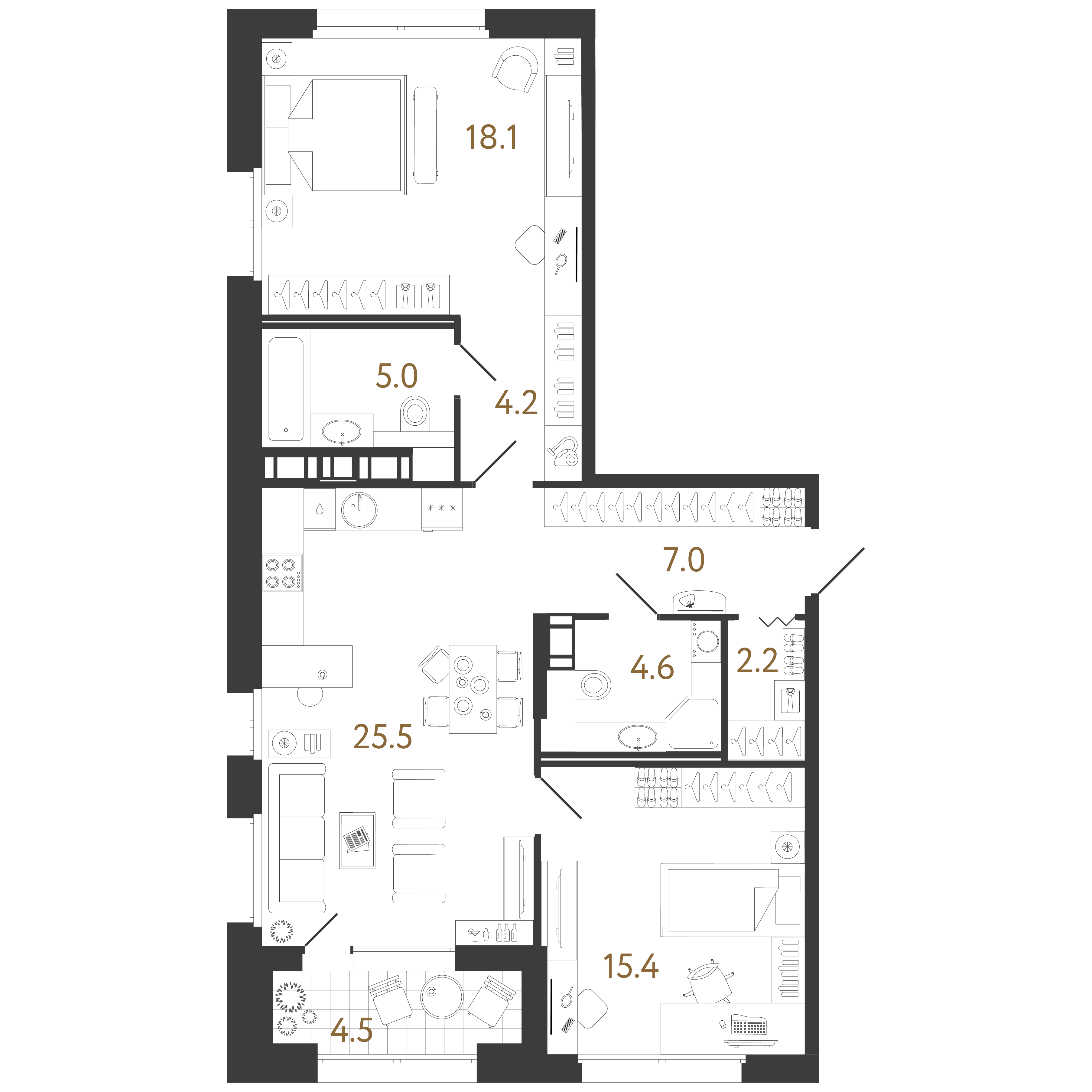 2-комнатная квартира  №536 в Куинджи: 82 м², этаж 10 - купить в Санкт-Петербурге