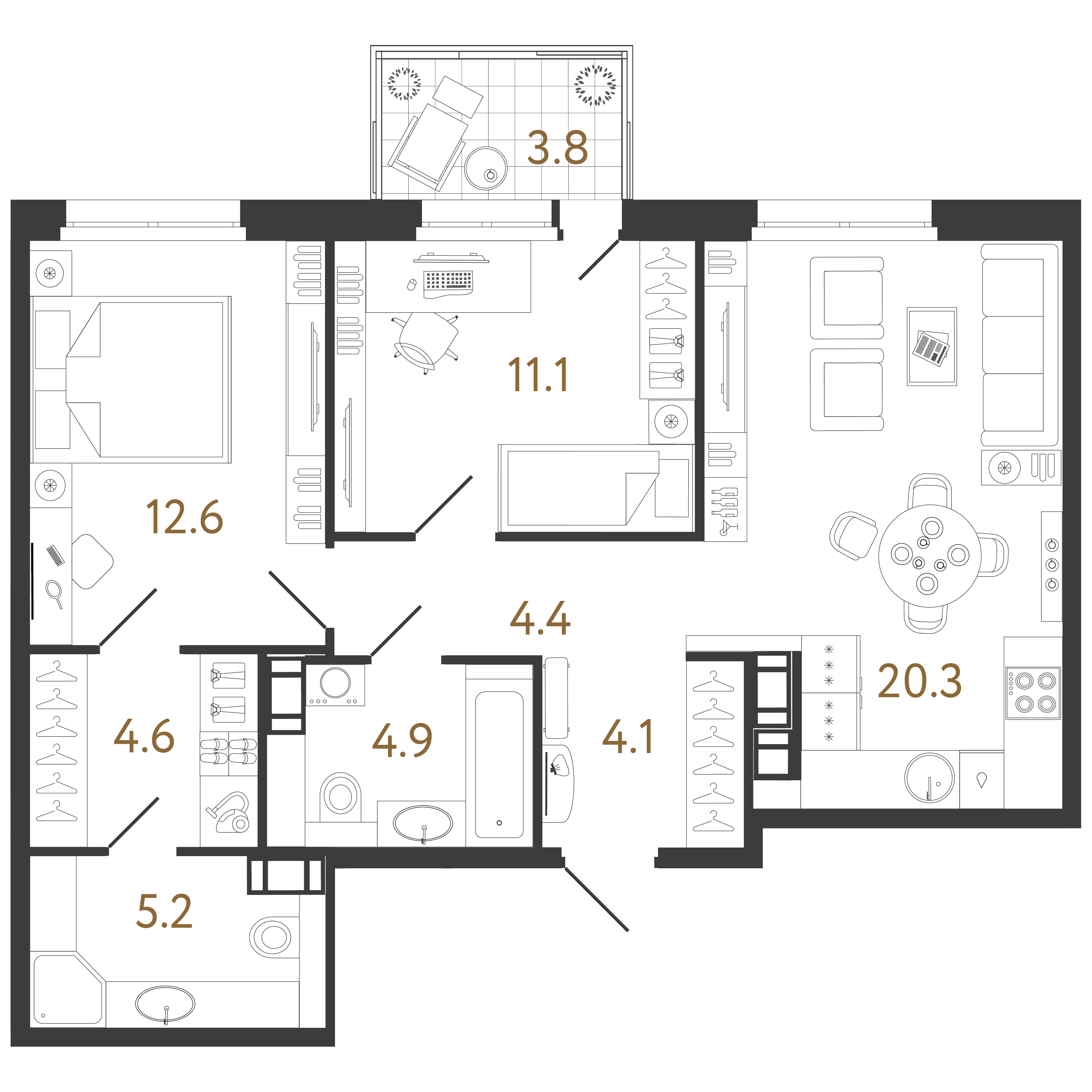 2-комнатная квартира  №278 в Куинджи: 67.2 м², этаж 6 - купить в Санкт-Петербурге