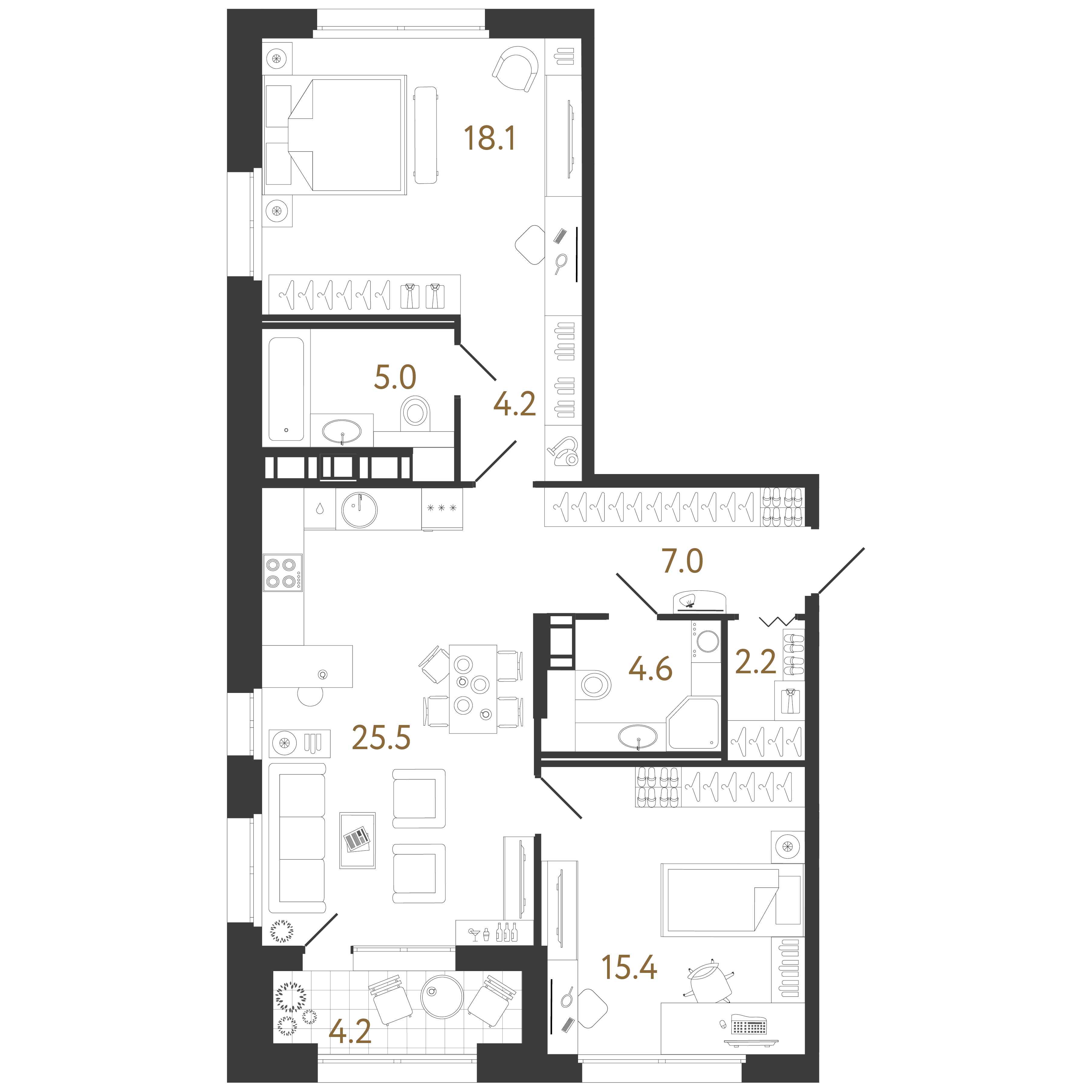 2-комнатная квартира  №506 в Куинджи: 82 м², этаж 7 - купить в Санкт-Петербурге