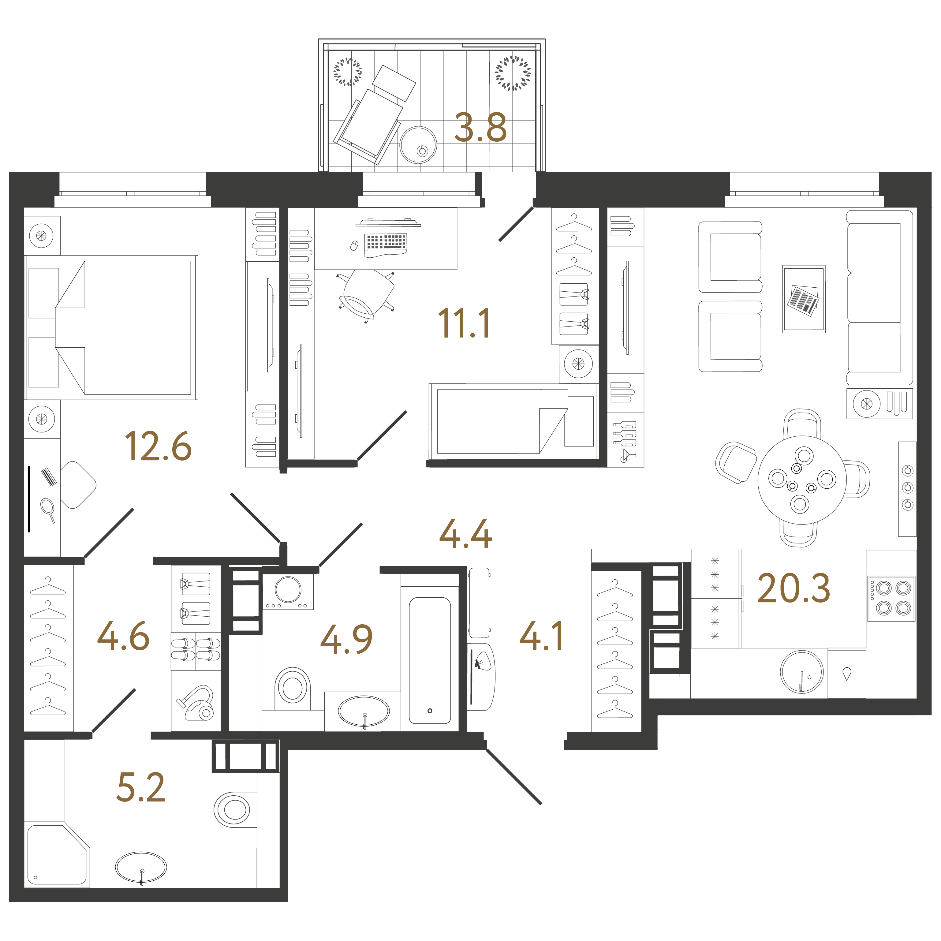 2-комнатная квартира  №262 в Куинджи: 67.2 м², этаж 4 - купить в Санкт-Петербурге