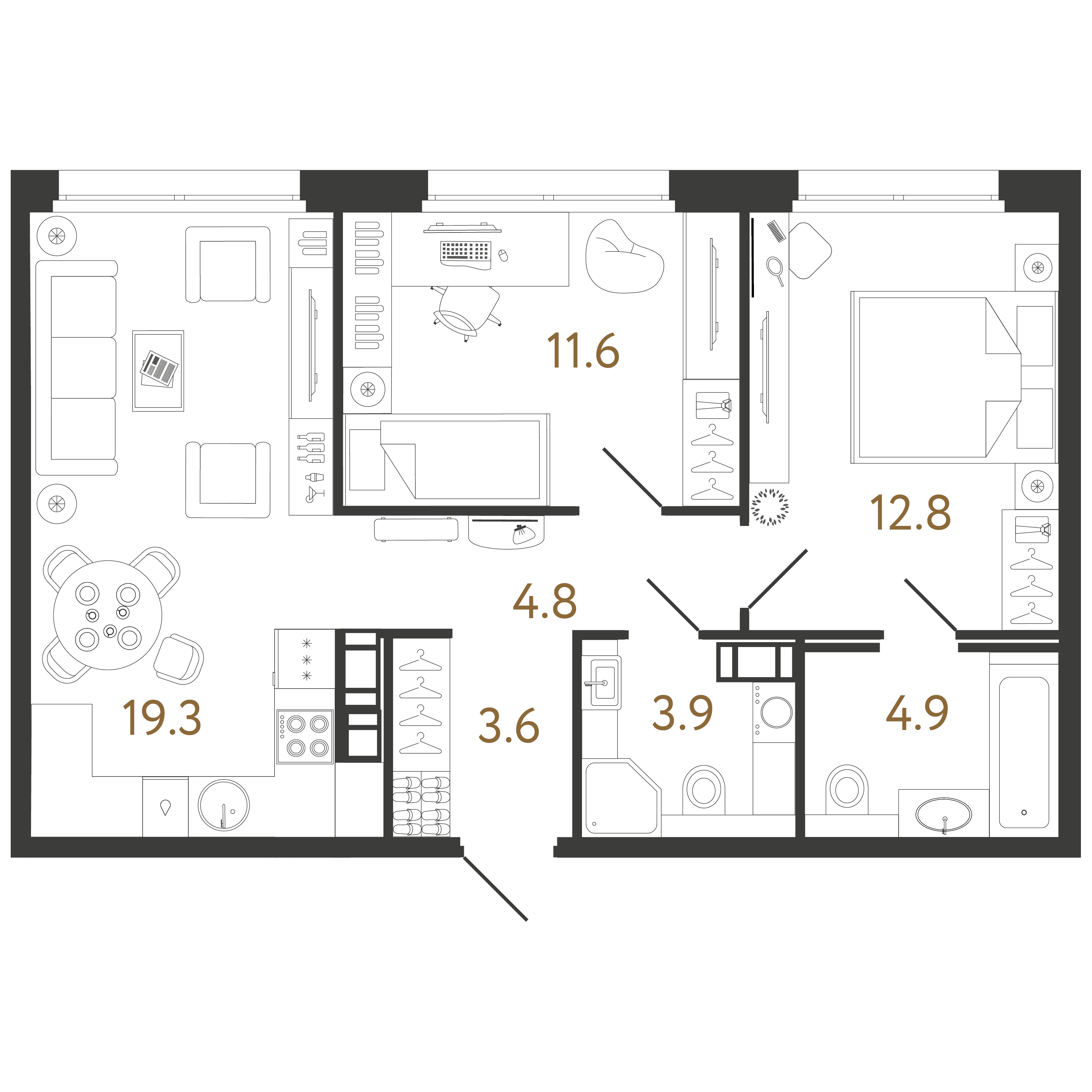 2-комнатная квартира, 60.9 м²; этаж: 14 - купить в Санкт-Петербурге