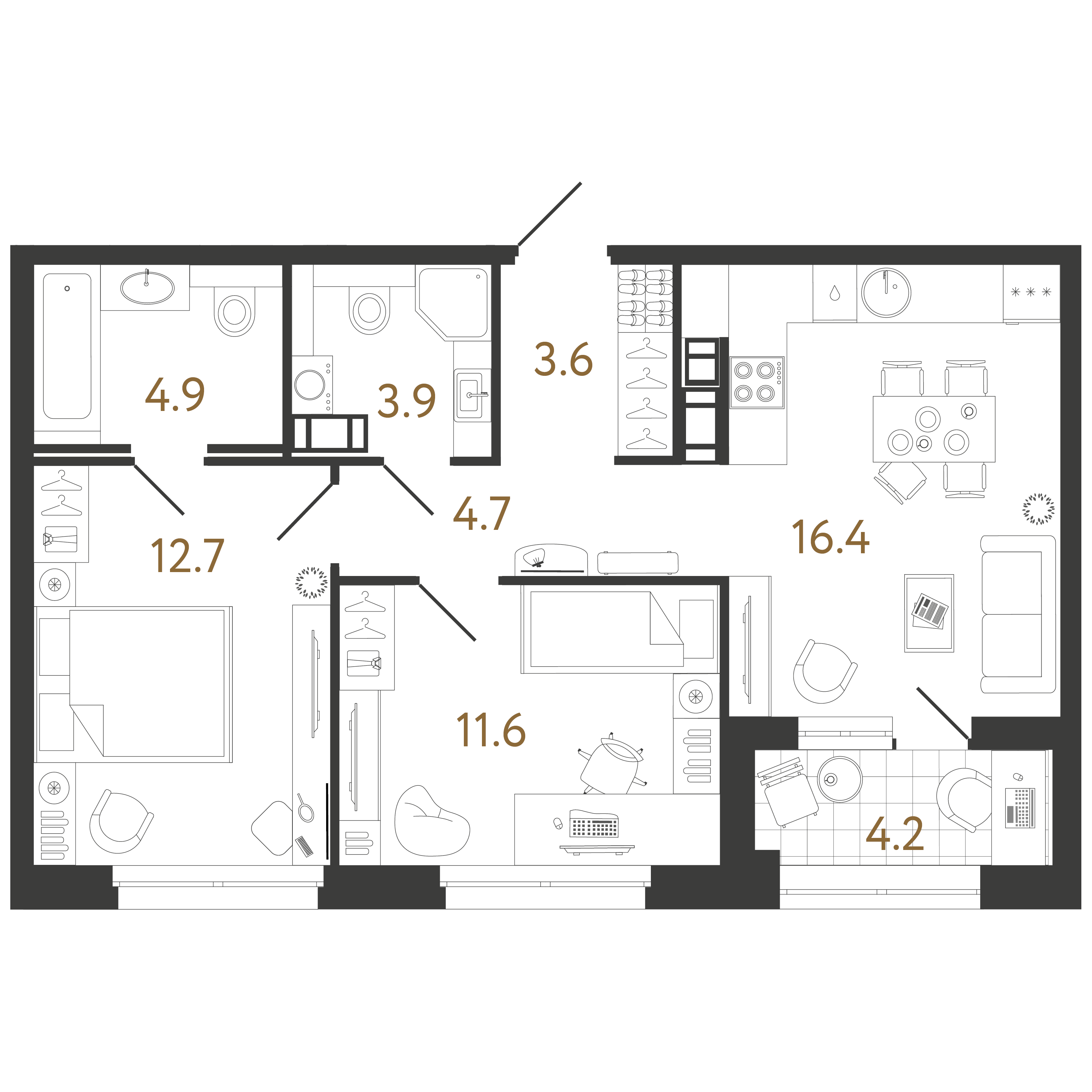 2-комнатная квартира  №402 в Куинджи: 57.8 м², этаж 8 - купить в Санкт-Петербурге