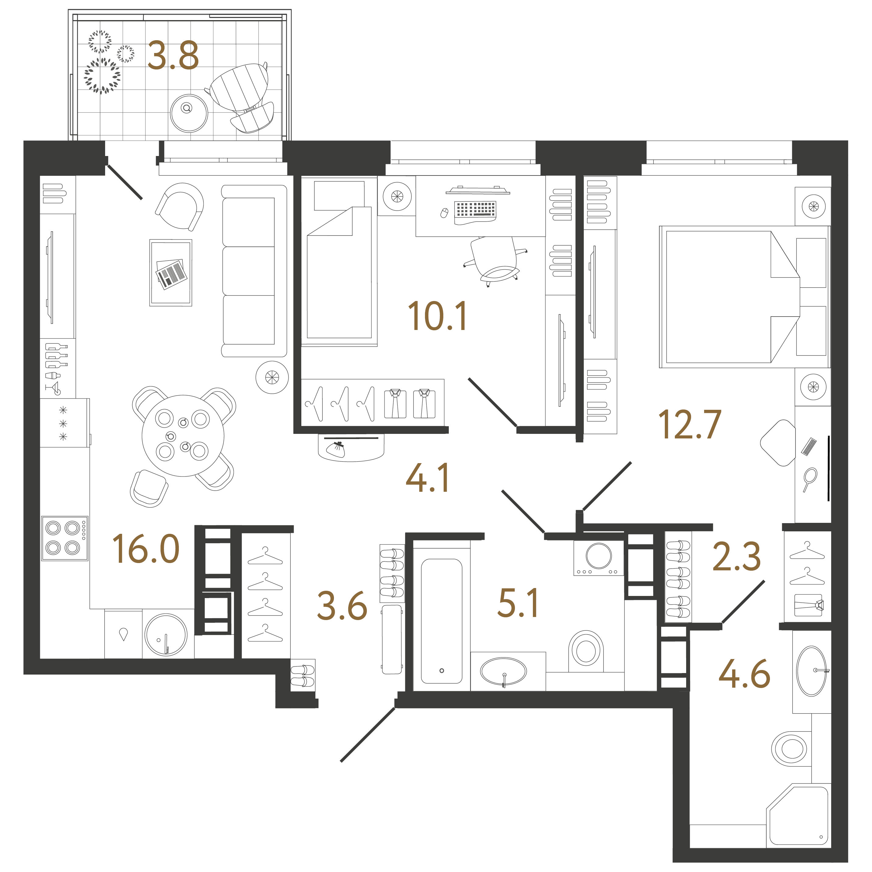 2-комнатная квартира  №320 в Куинджи: 58.5 м², этаж 12 - купить в Санкт-Петербурге