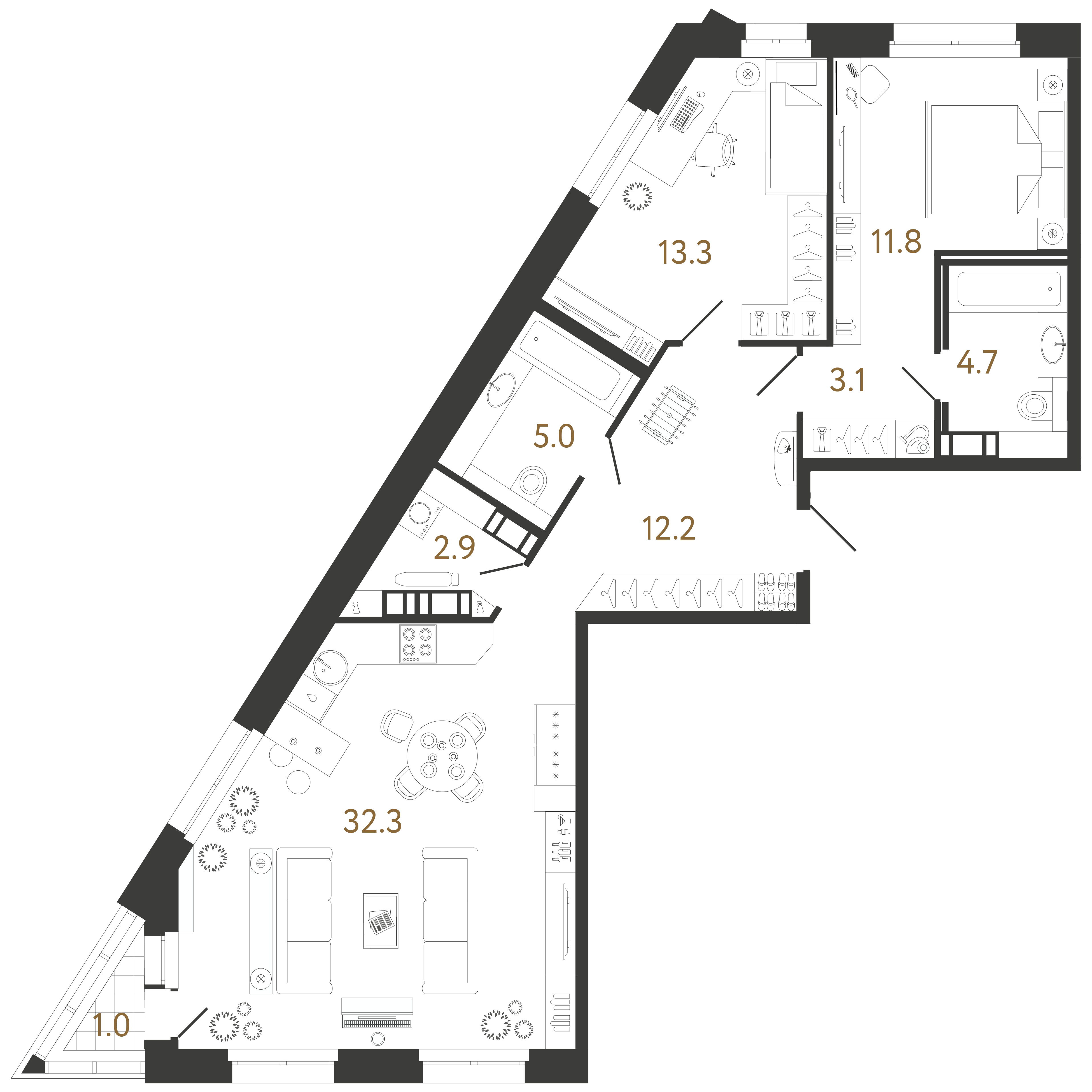 2-комнатная квартира  №94 в Куинджи: 85.3 м², этаж 2 - купить в Санкт-Петербурге