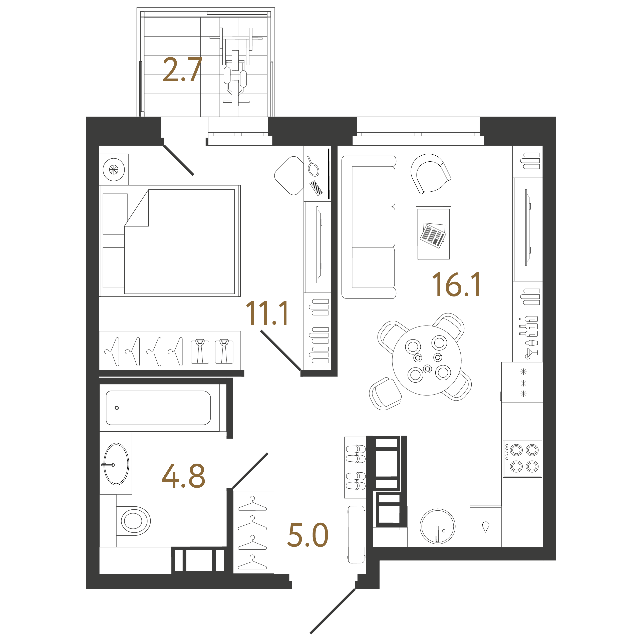 1-комнатная квартира  №263 в Куинджи: 37 м², этаж 4 - купить в Санкт-Петербурге