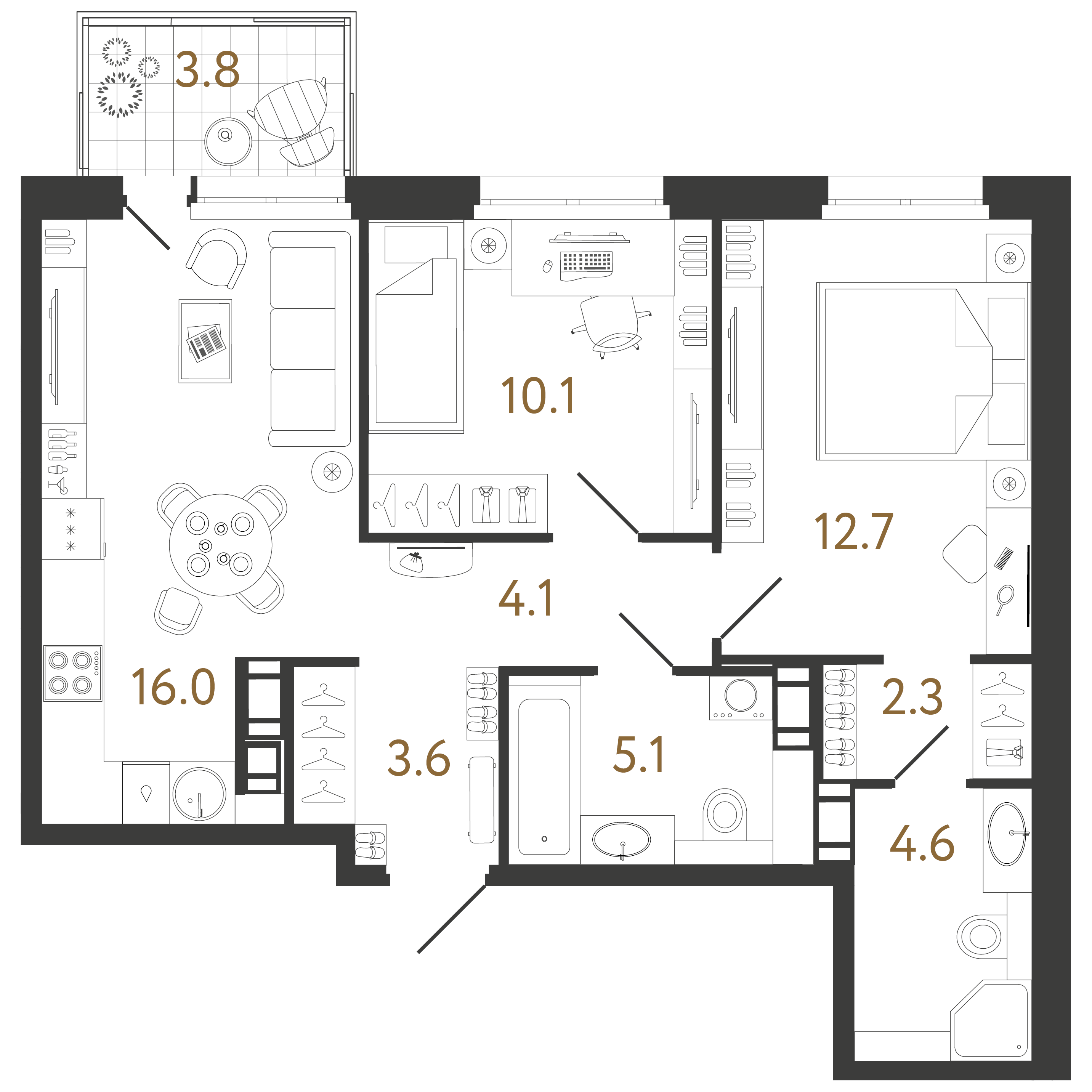 2-комнатная квартира  №272 в Куинджи: 58.5 м², этаж 6 - купить в Санкт-Петербурге