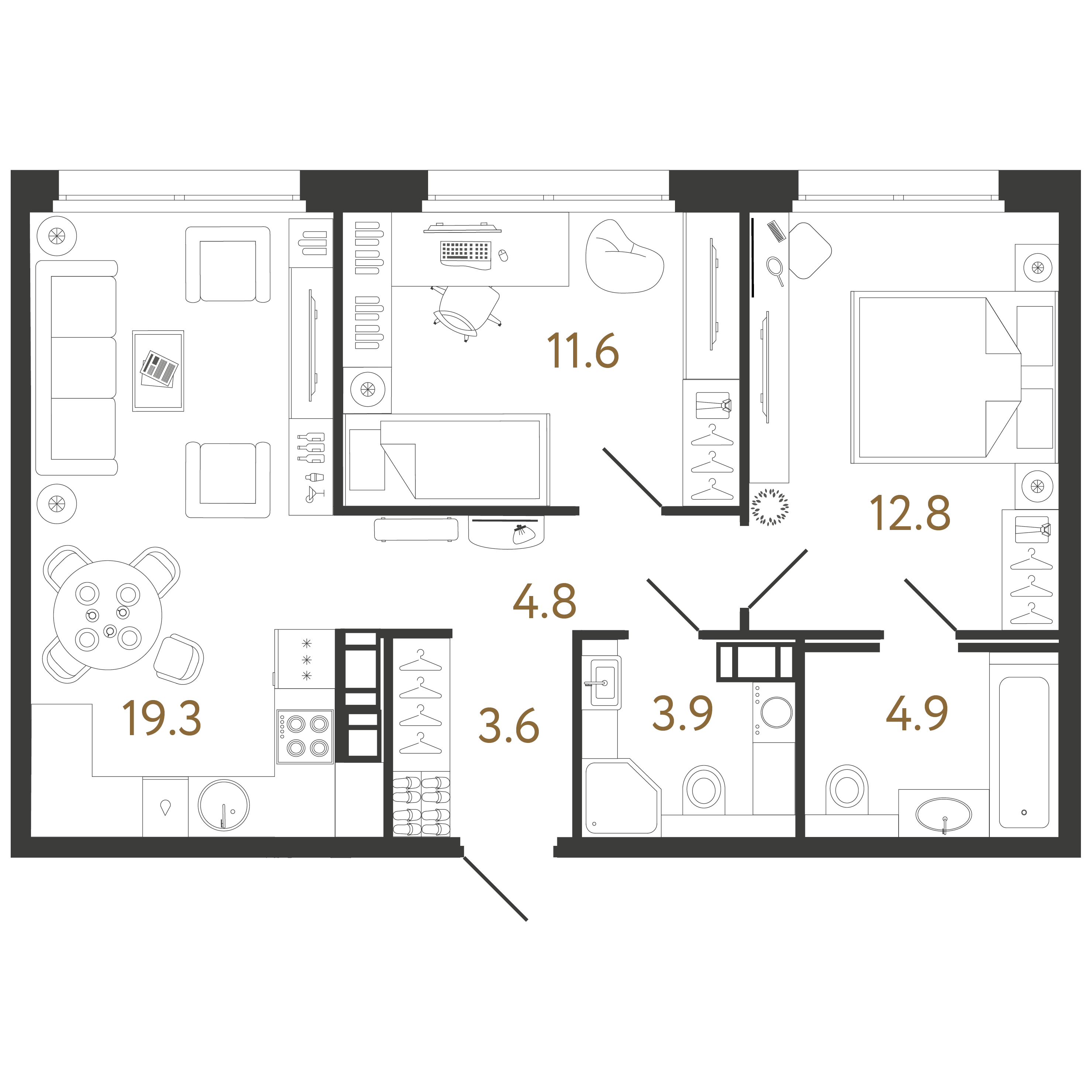 2-комнатная квартира  №557 в Литера: 60.9 м², этаж 12 - купить в Санкт-Петербурге