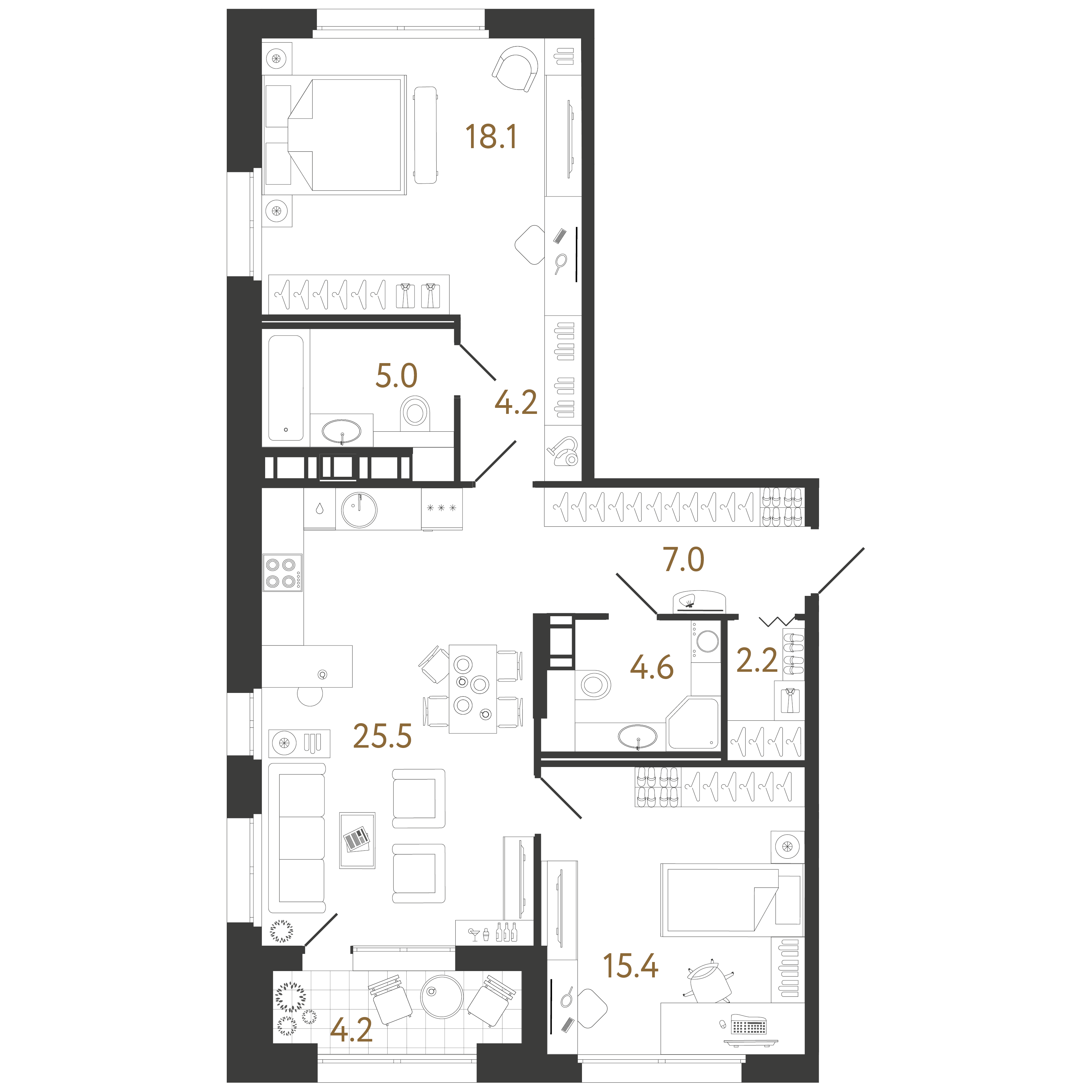 2-комнатная квартира  №486 в Куинджи: 82 м², этаж 5 - купить в Санкт-Петербурге