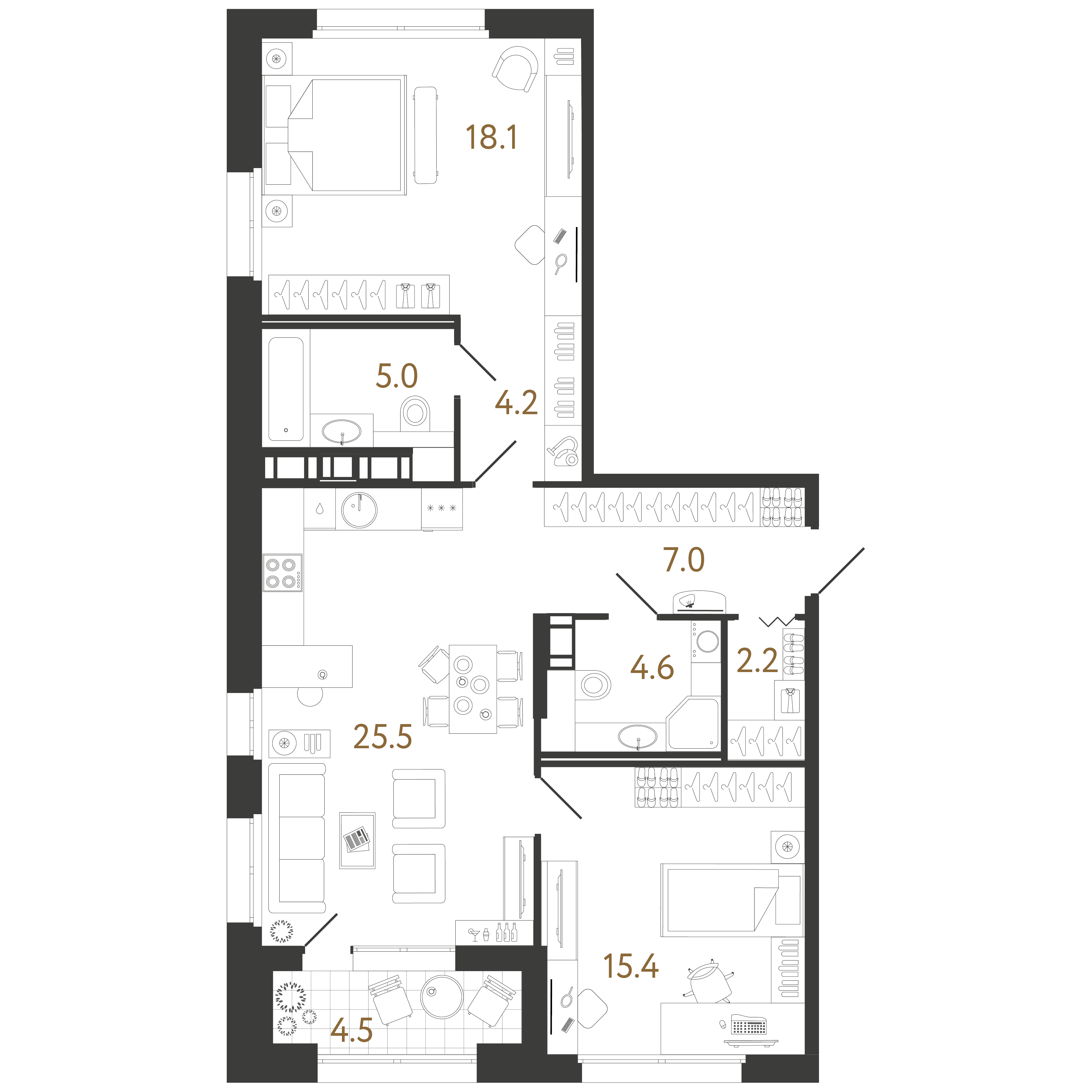 2-комнатная квартира  №526 в Куинджи: 82 м², этаж 9 - купить в Санкт-Петербурге