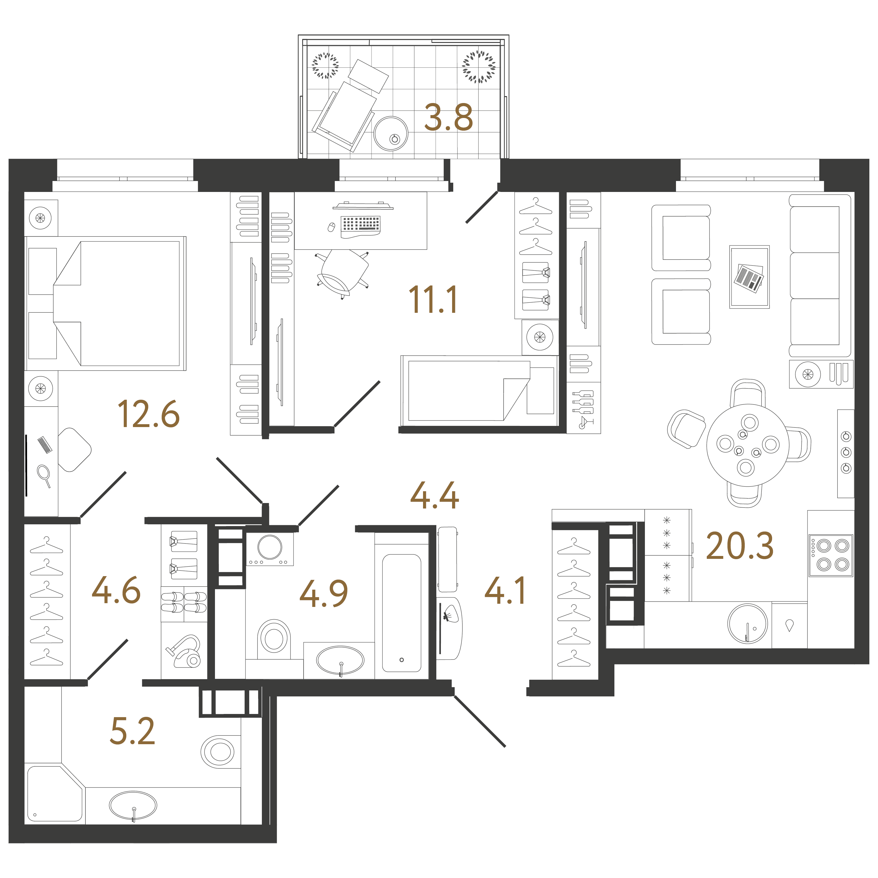 2-комнатная квартира  №286 в Куинджи: 67.2 м², этаж 7 - купить в Санкт-Петербурге