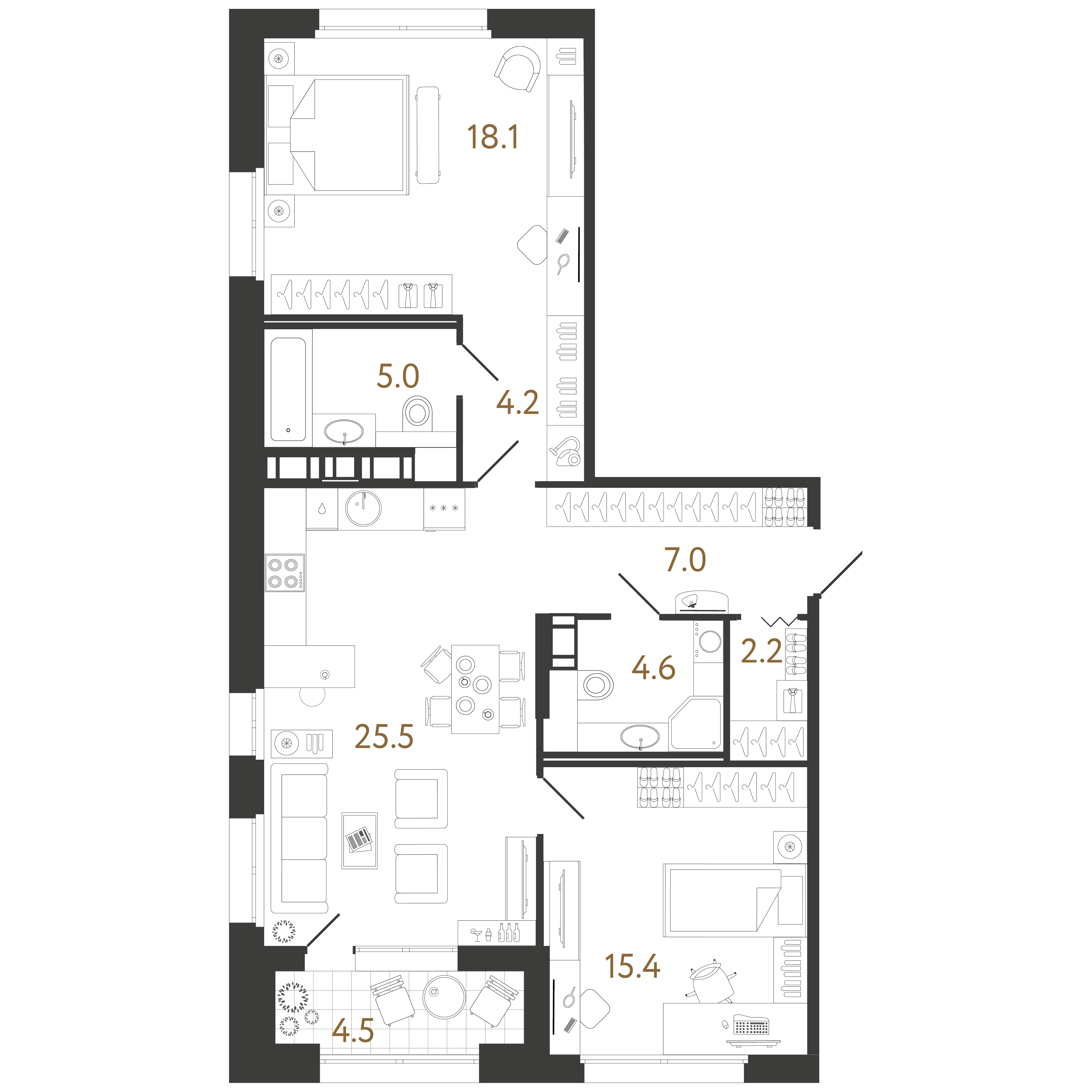 2-комнатная квартира  №476 в Куинджи: 82 м², этаж 4 - купить в Санкт-Петербурге
