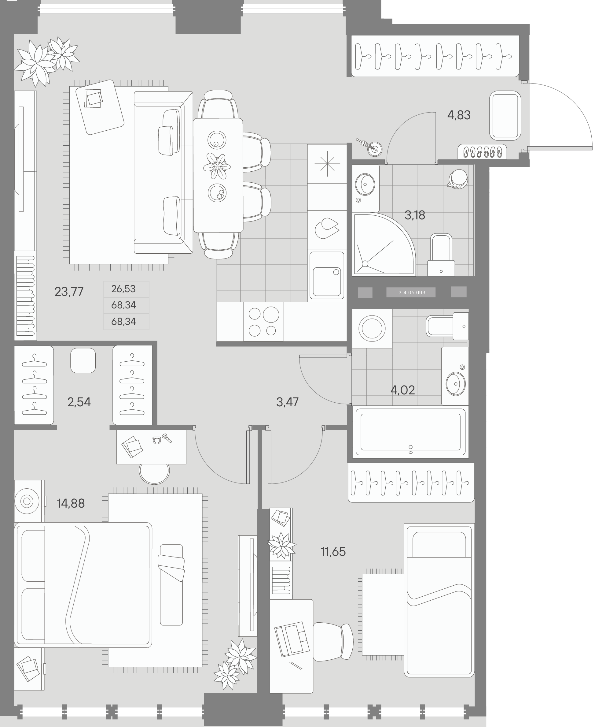 2-комнатная квартира  №93 в Avant: 68.34 м², этаж 5 - купить в Санкт-Петербурге