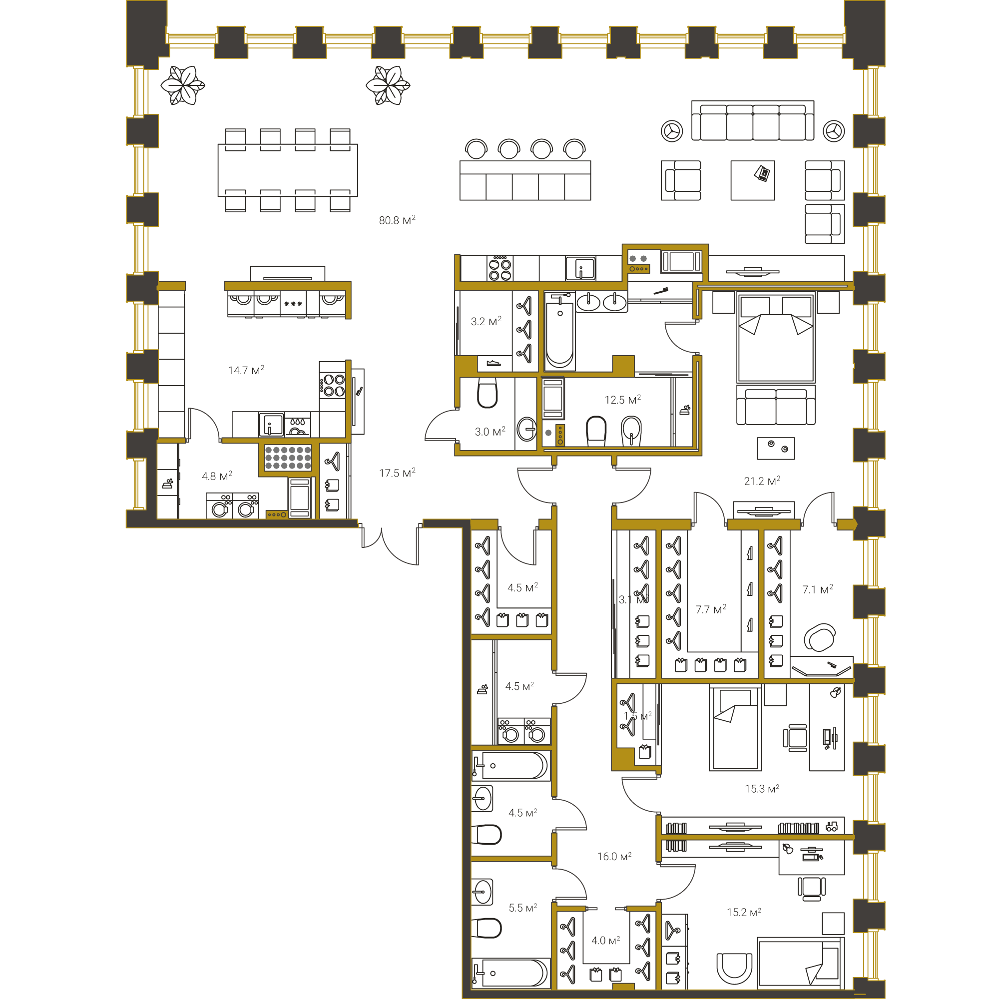 3-комнатная квартира  №104 в Институтский,16: 246.6 м², этаж 19 - купить в Санкт-Петербурге