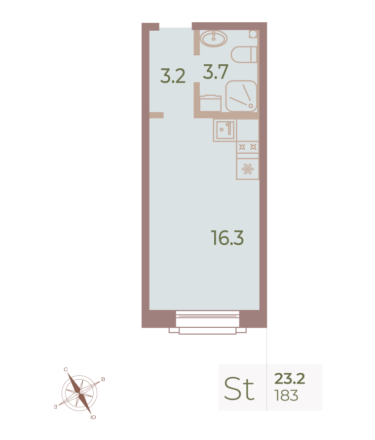 1-комнатная квартира  №183 в Neva Haus: 23 м², этаж 9 - купить в Санкт-Петербурге