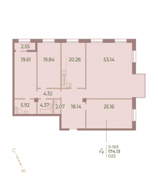 4-комнатная квартира  №22 в Neva Haus: 174.2 м², этаж 6 - купить в Санкт-Петербурге