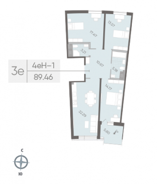 3-комнатная квартира  №185 в Морская набережная.SeaView II очередь: 89.46 м², этаж 10 - купить в Санкт-Петербурге