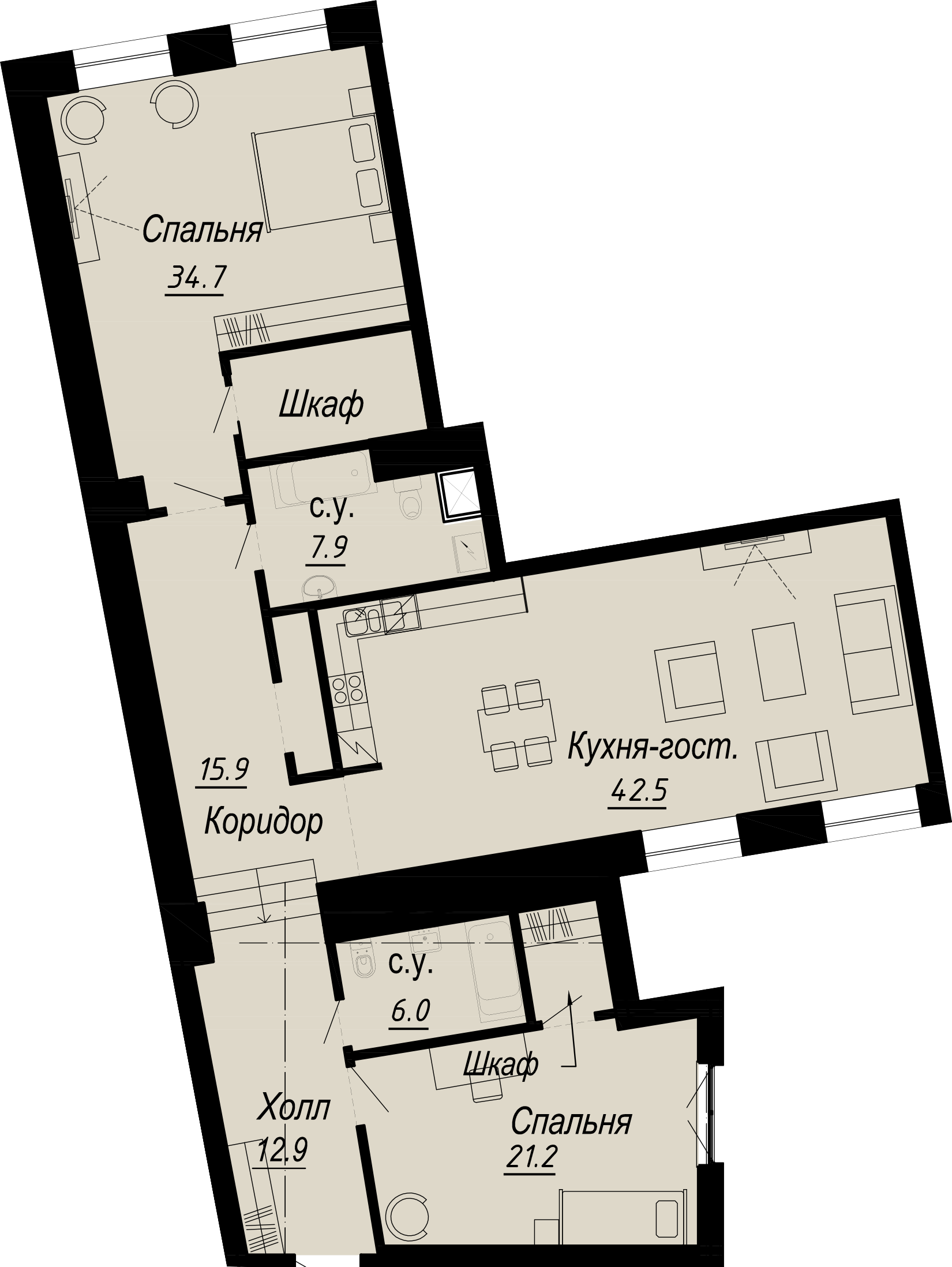 2-комнатная квартира  №14-3 в Meltzer Hall: 142.96 м², этаж 3 - купить в Санкт-Петербурге