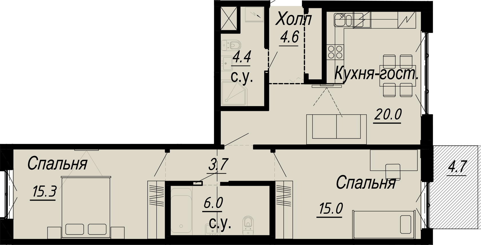 2-комнатная квартира  №28-6 в Meltzer Hall: 71.3 м², этаж 6 - купить в Санкт-Петербурге