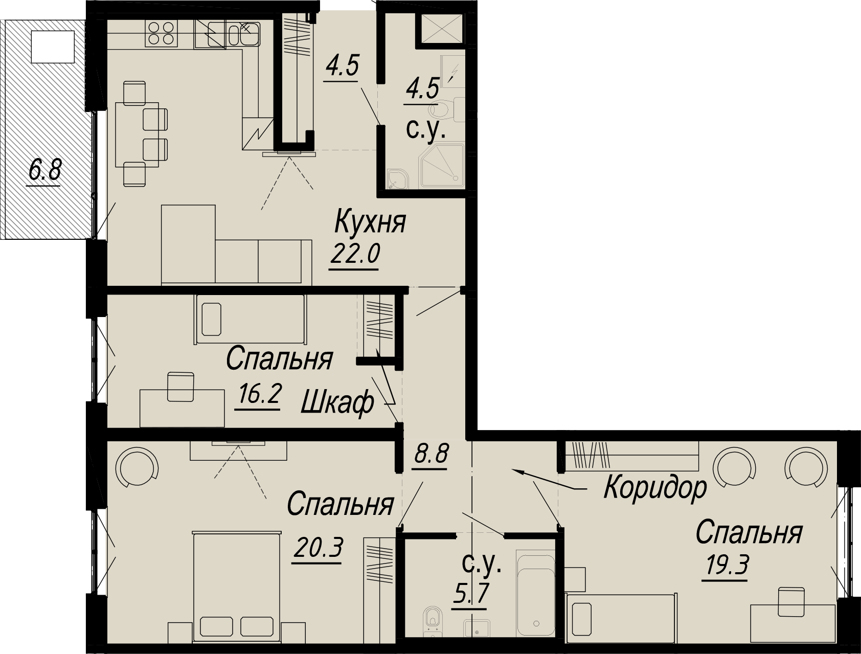 3-комнатная квартира  №11-5 в Meltzer Hall: 106.61 м², этаж 5 - купить в Санкт-Петербурге