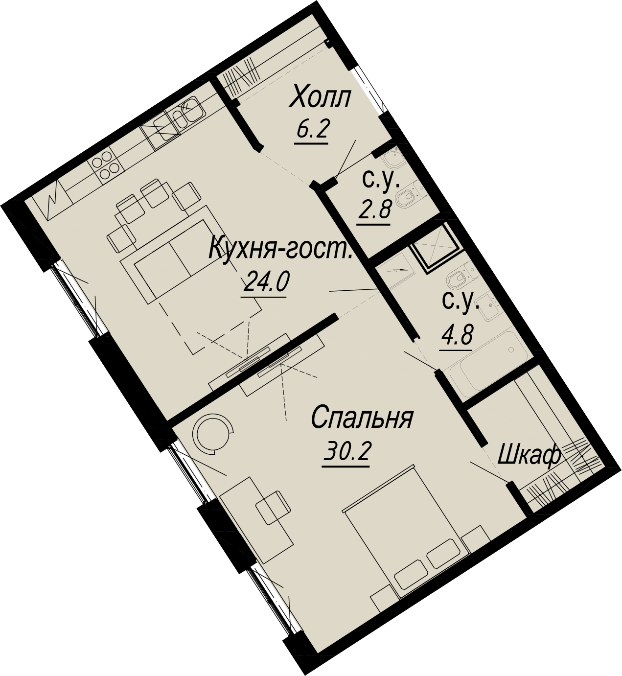 1-комнатная квартира  №3-3 в Meltzer Hall: 68 м², этаж 3 - купить в Санкт-Петербурге