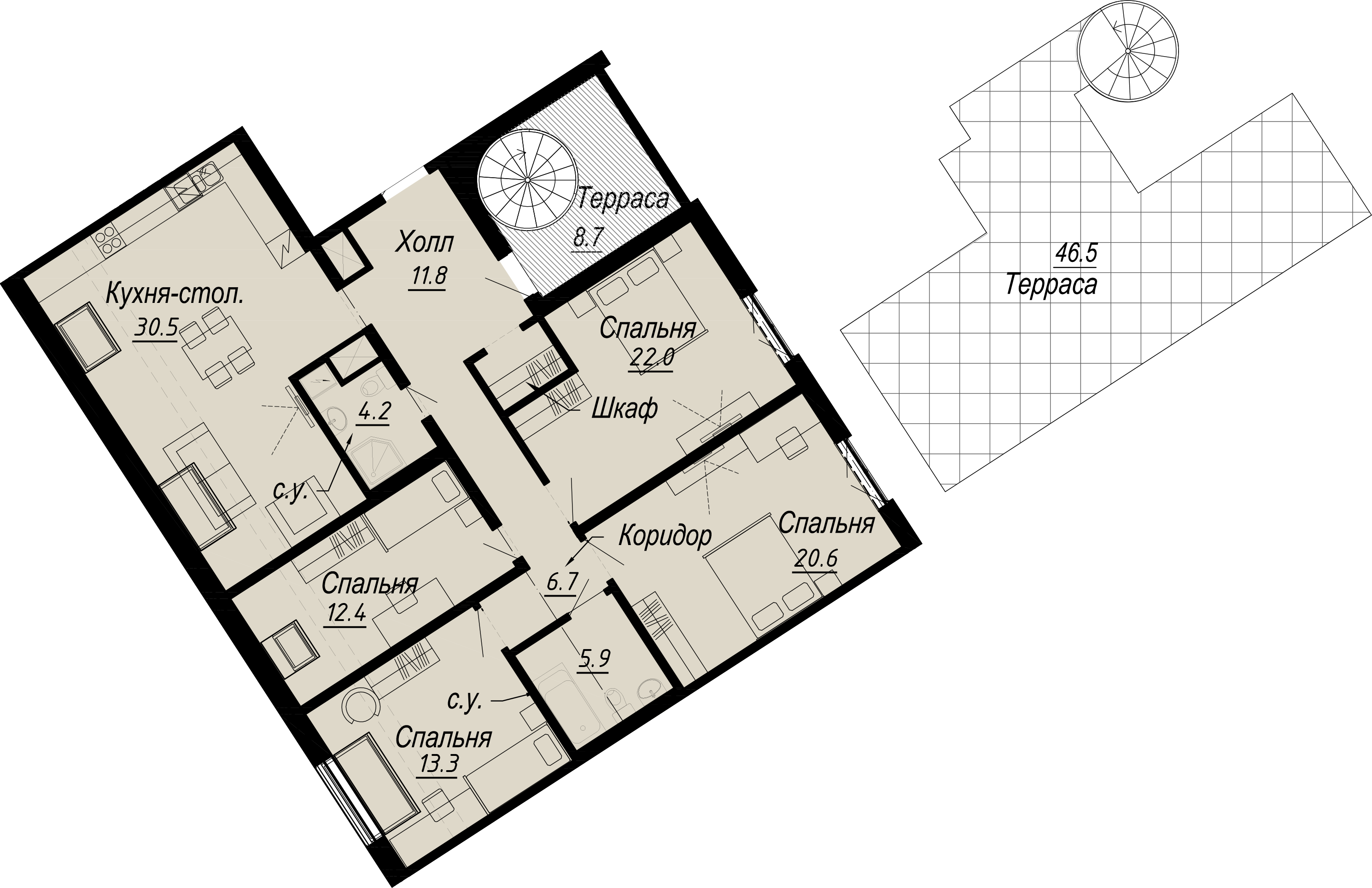 4-комнатная квартира  №2-8 в Meltzer Hall: 149.38 м², этаж 8 - купить в Санкт-Петербурге