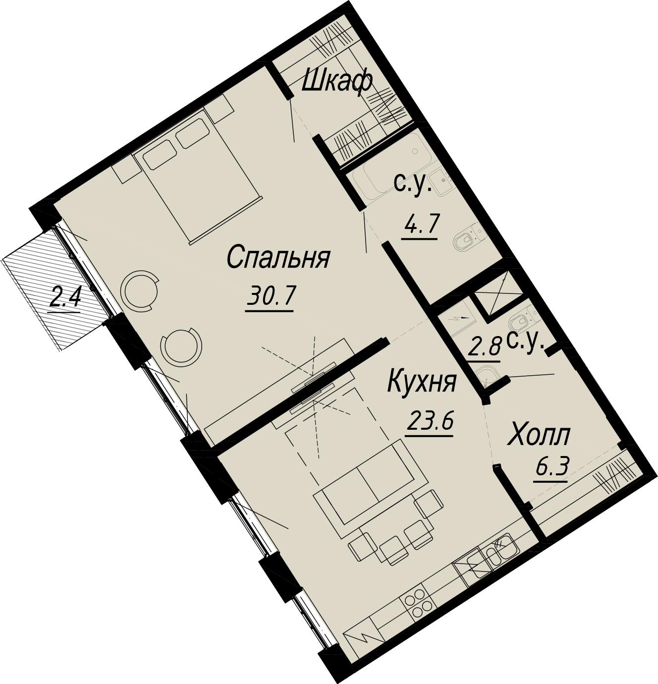 1-комнатная квартира  №2-6 в Meltzer Hall: 69.3 м², этаж 6 - купить в Санкт-Петербурге