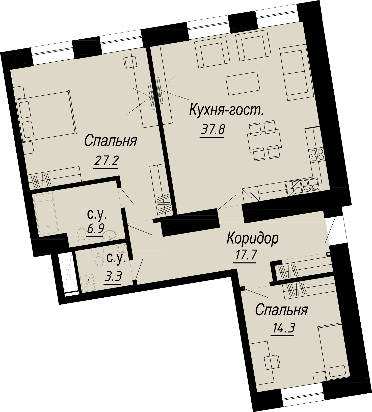 2-комнатная квартира  №15-3 в Meltzer Hall: 110.07 м², этаж 3 - купить в Санкт-Петербурге