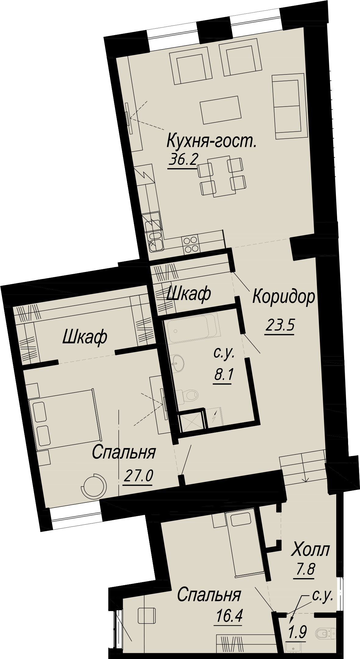 2-комнатная квартира  №17-3 в Meltzer Hall: 123 м², этаж 3 - купить в Санкт-Петербурге