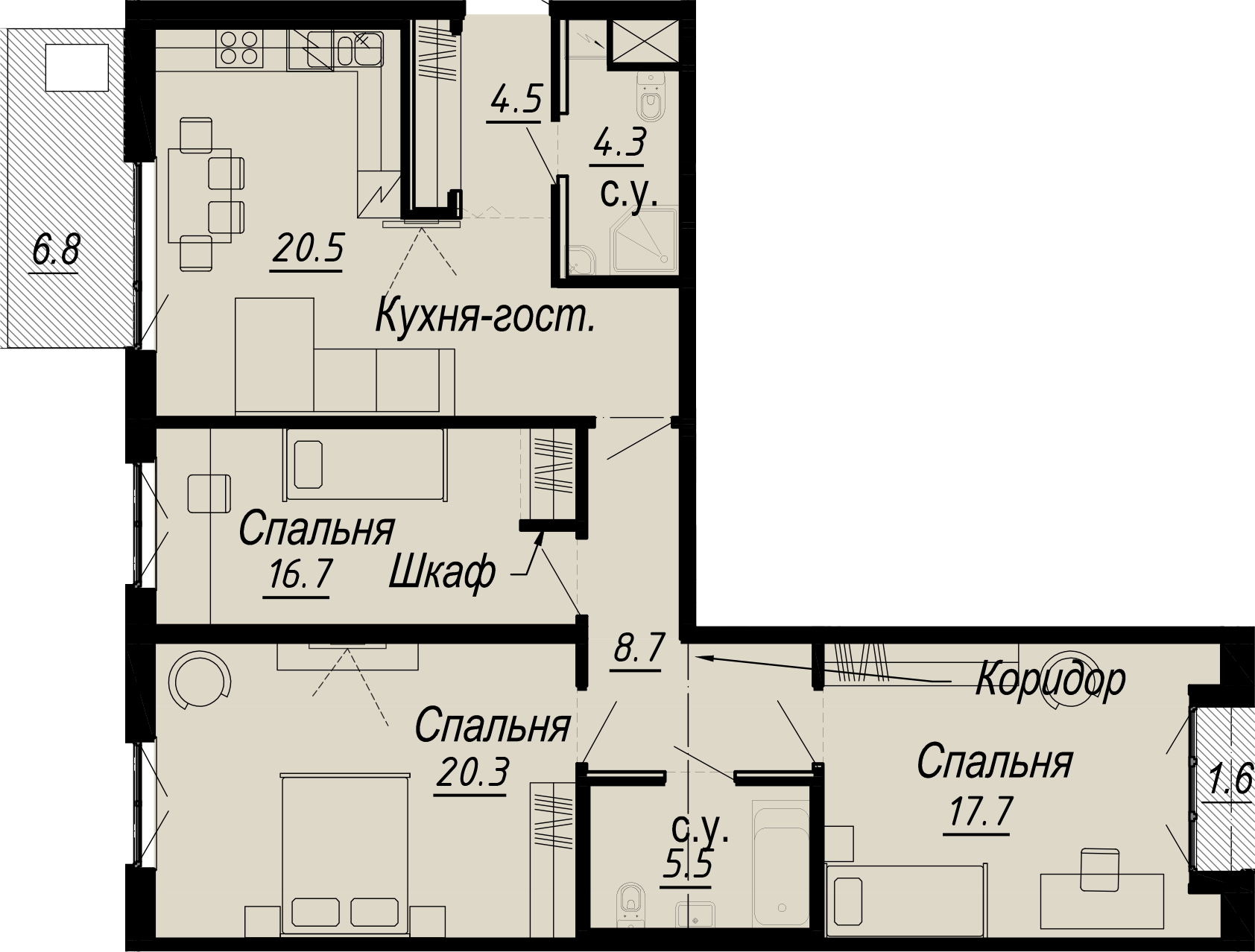 3-комнатная квартира  №11-6 в Meltzer Hall: 104.88 м², этаж 6 - купить в Санкт-Петербурге