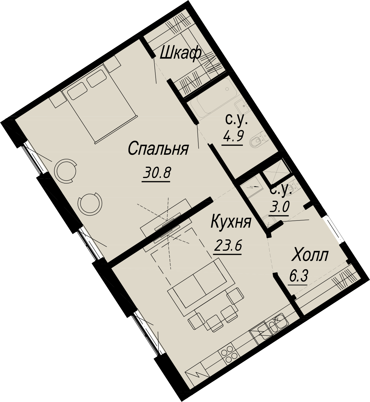 1-комнатная квартира  №2-5 в Meltzer Hall: 68.6 м², этаж 5 - купить в Санкт-Петербурге