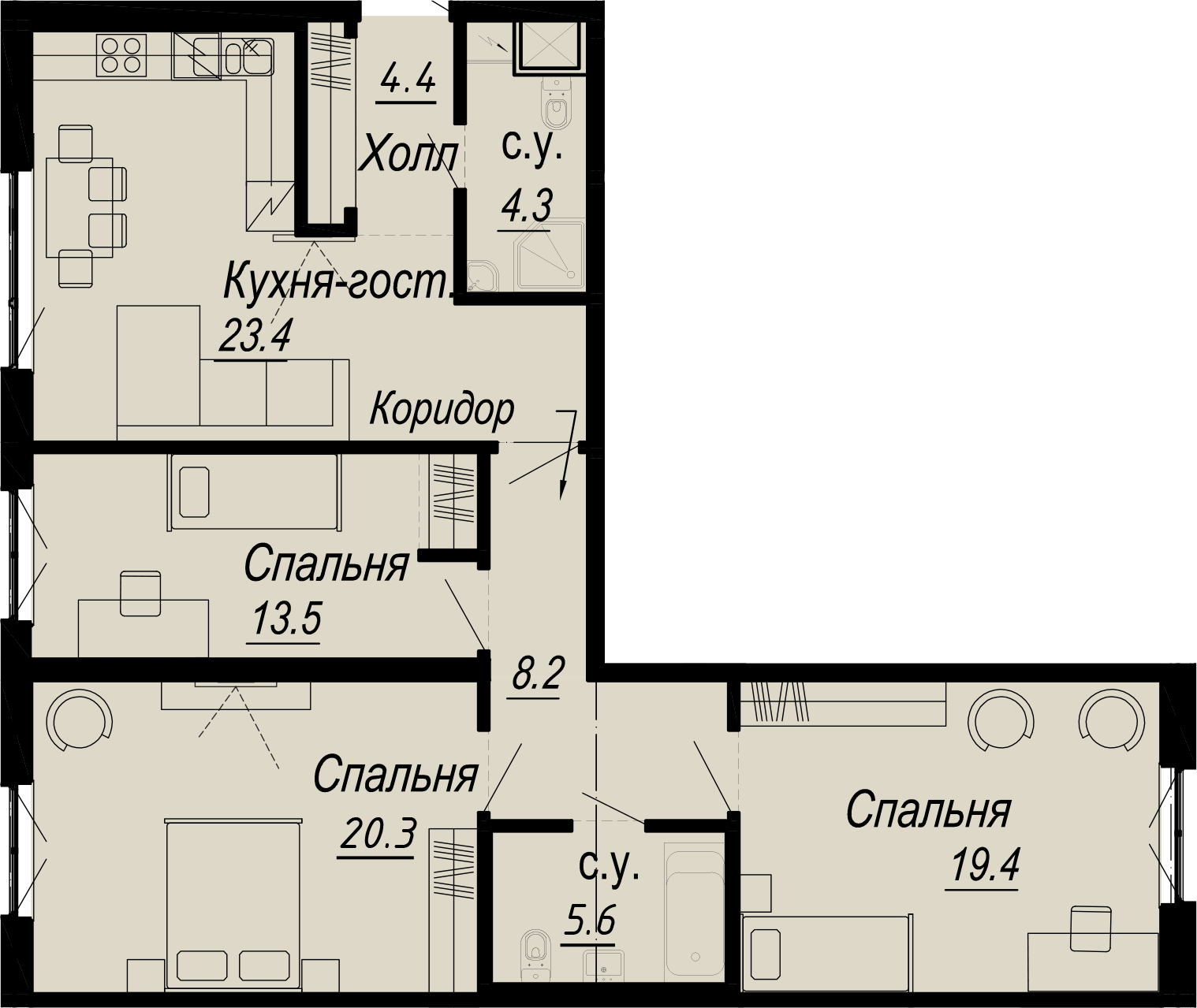 3-комнатная квартира  №10-3 в Meltzer Hall: 99.1 м², этаж 3 - купить в Санкт-Петербурге