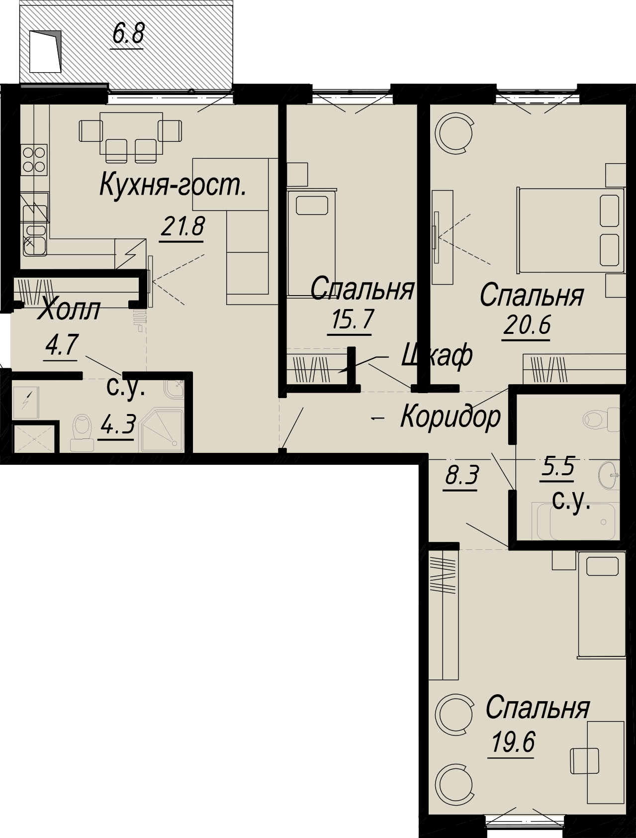 3-комнатная квартира  №4-4 в Meltzer Hall: 107.63 м², этаж 4 - купить в Санкт-Петербурге
